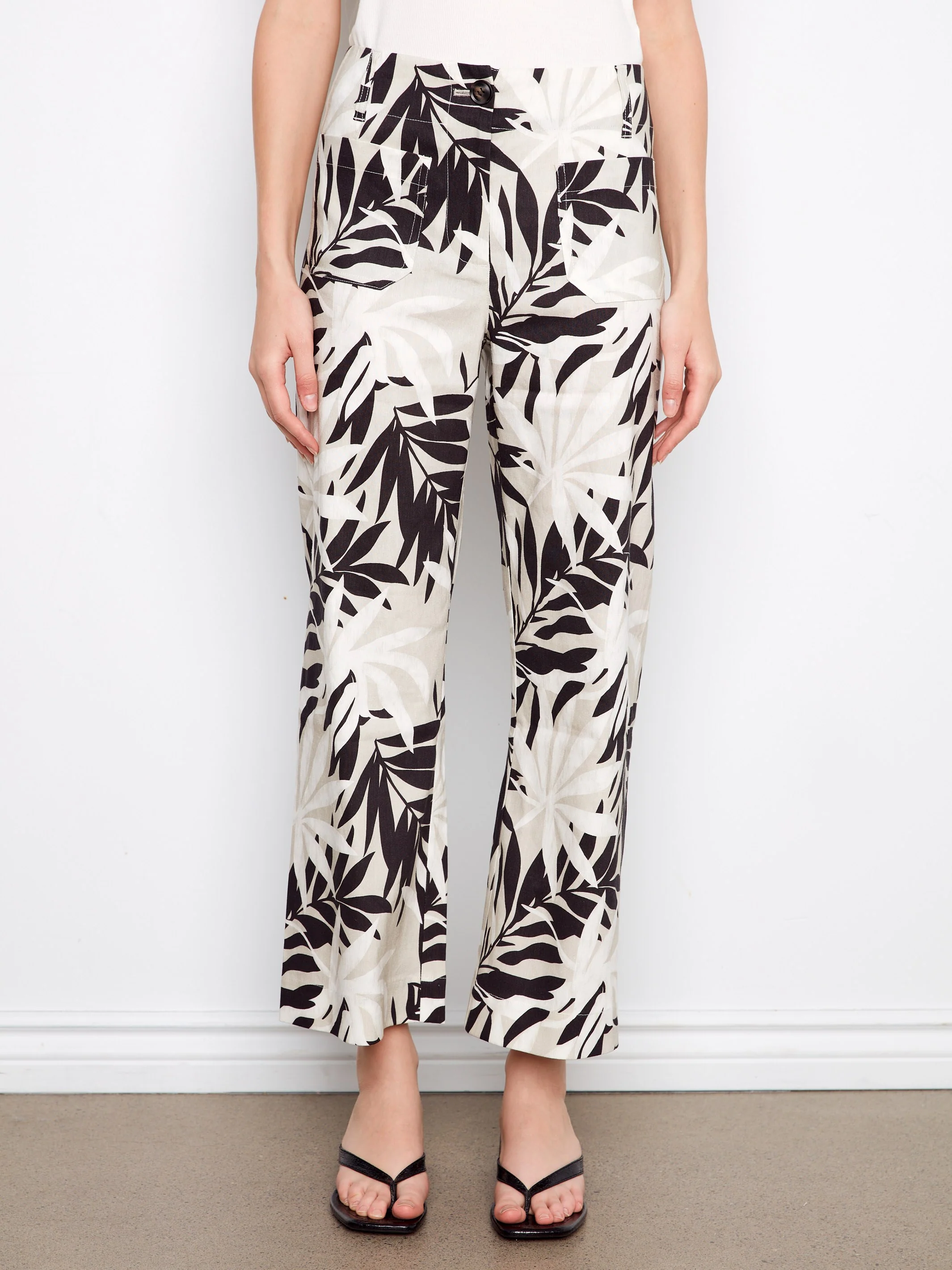 Printed Cropped Linen Blend Pants - Leaflet - Image 3