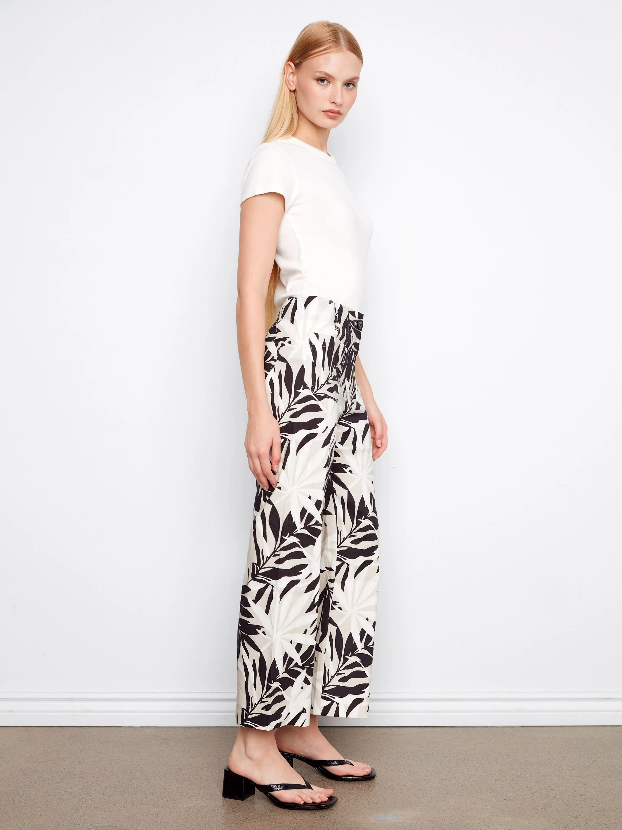 Printed Cropped Linen Blend Pants - Leaflet - Image 4
