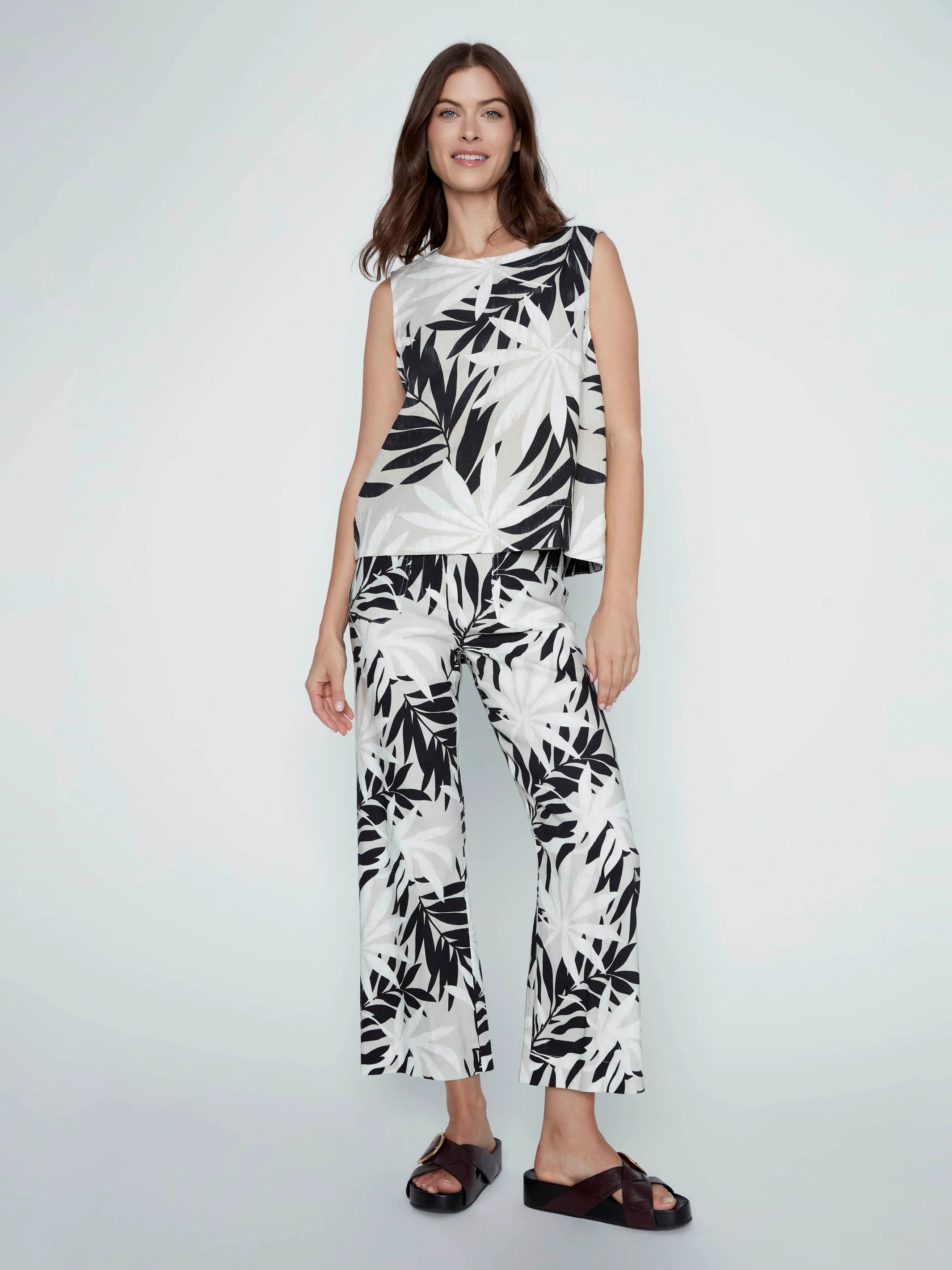 Printed Cropped Linen Blend Pants - Leaflet - Image 8