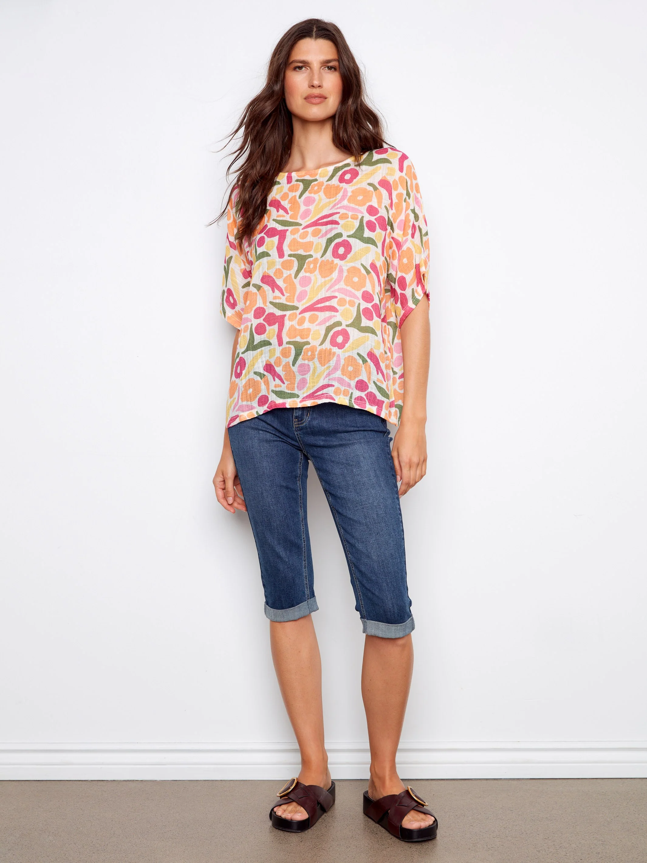 Printed Dolman Cotton Blend Blouse - Sunburst - Image 4
