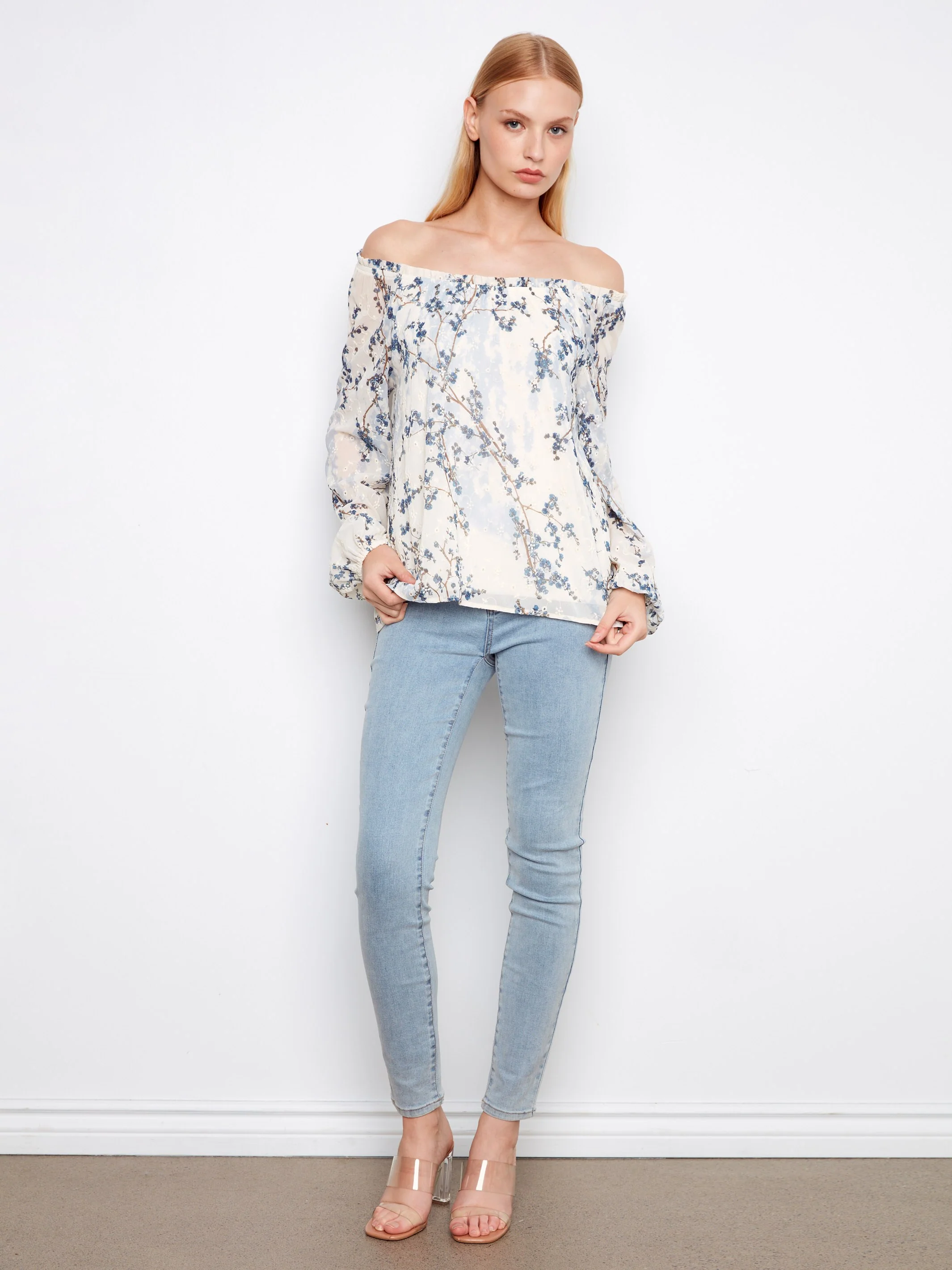 Printed Eyelet Off-Shoulder Blouse - Blossom - Image 4