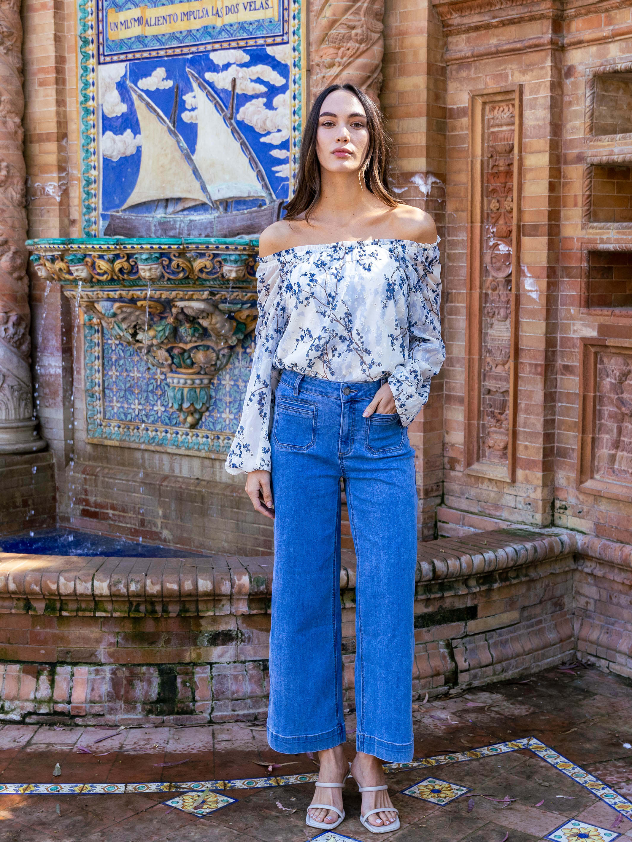 Printed Eyelet Off-Shoulder Blouse - Blossom - Image 8