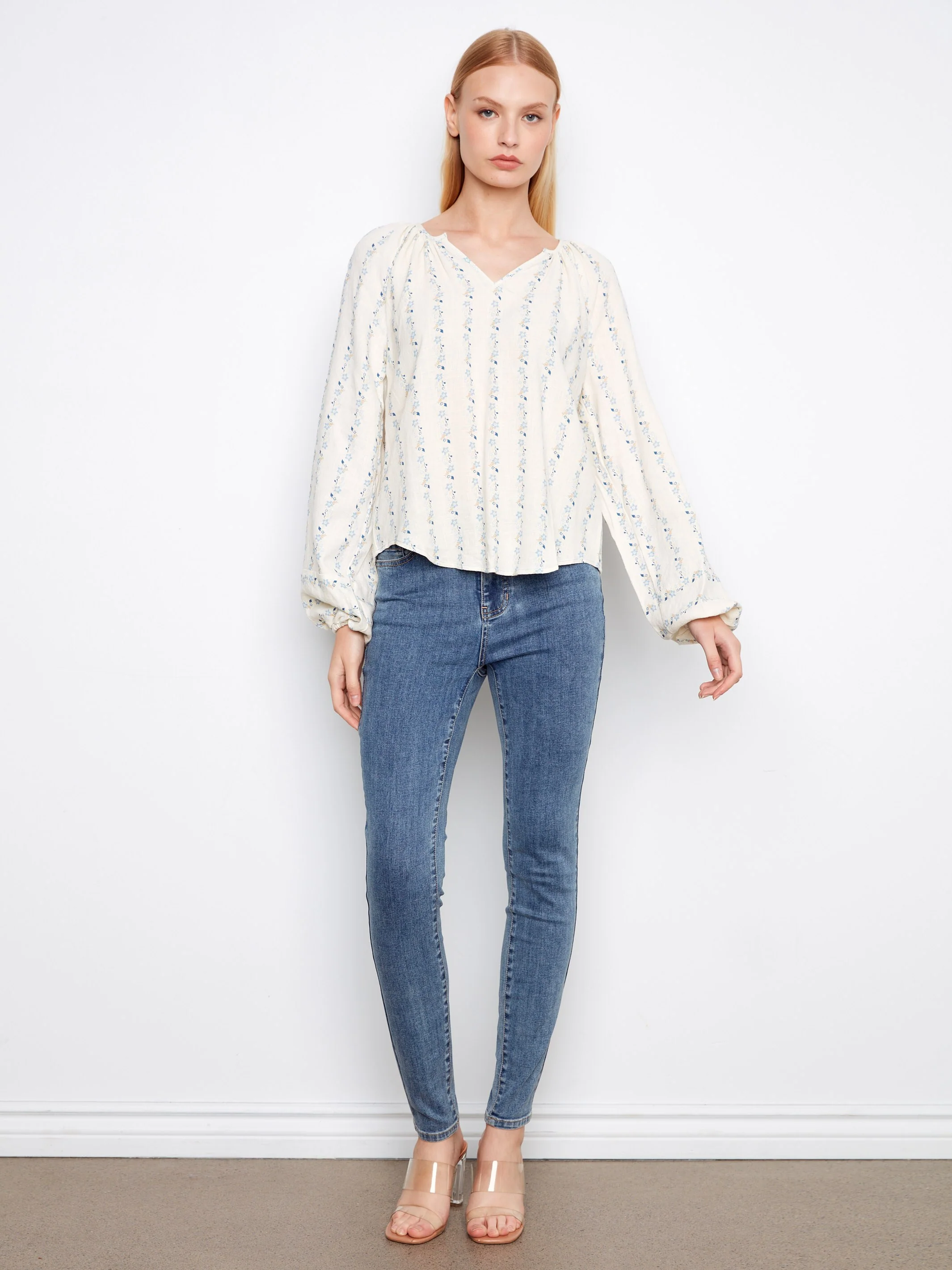 Printed Linen Blend Raglan Blouse - Petaline - Image 6