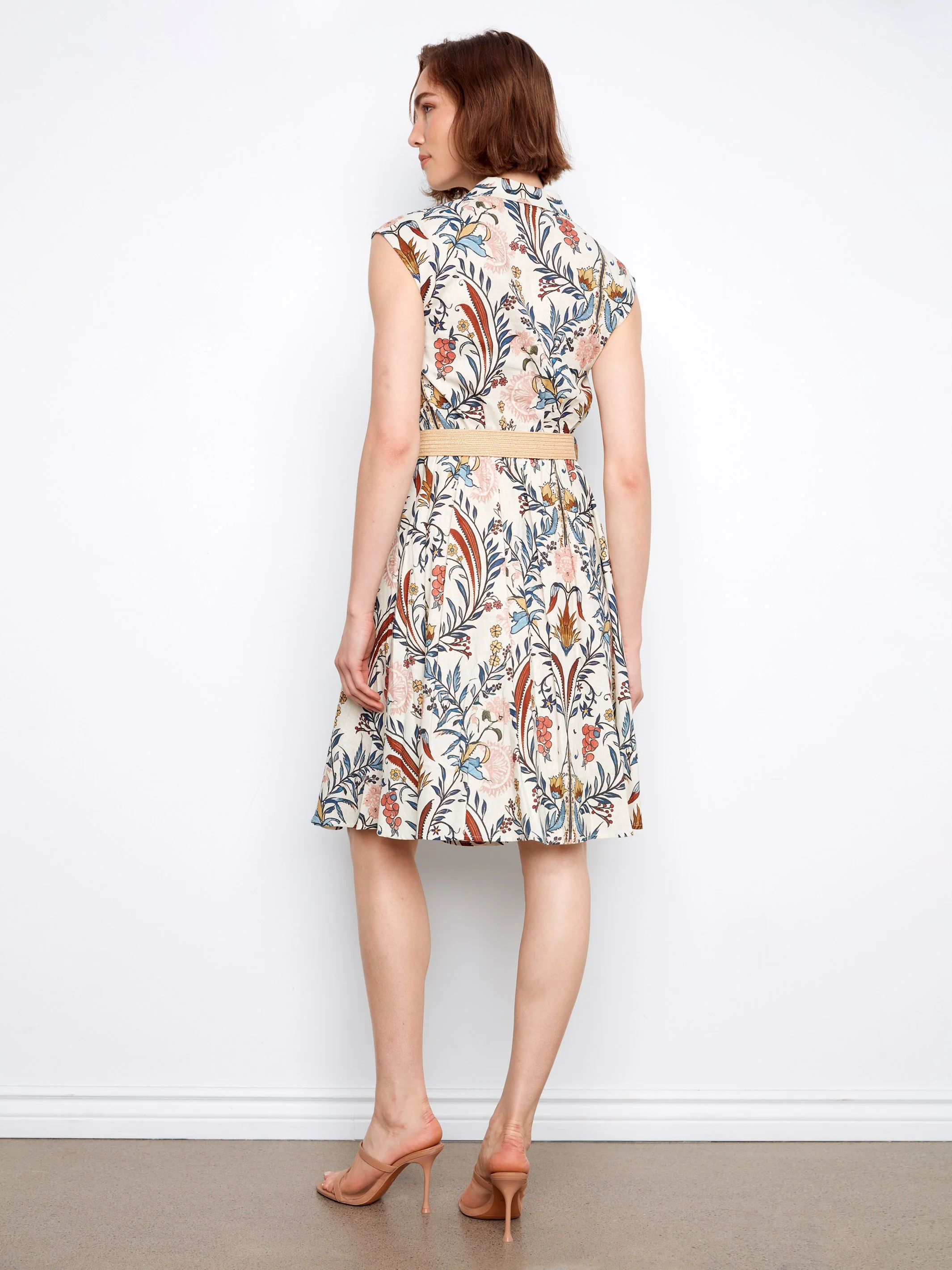 Printed Linen Cotton Dress With Straw Belt - Bella - Image 5