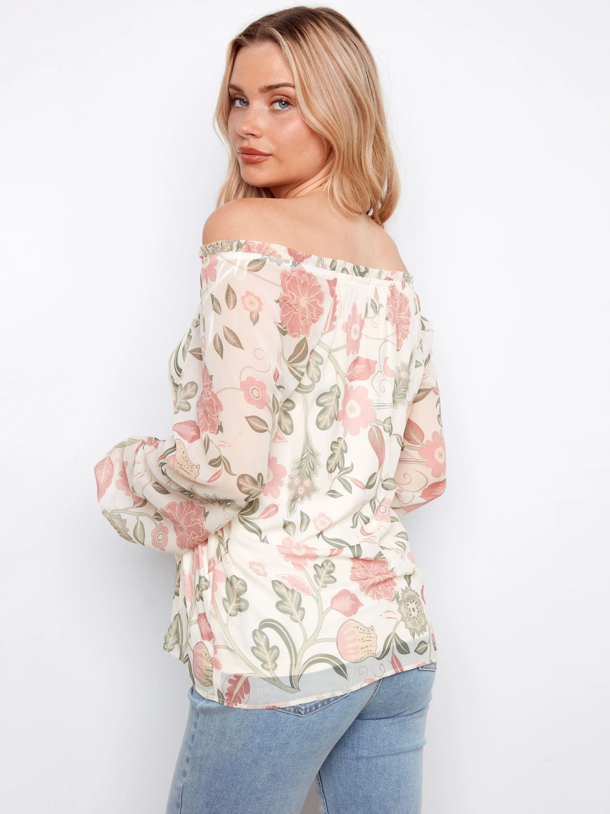 Printed Off-Shoulder Blouse - Floral - Image 4