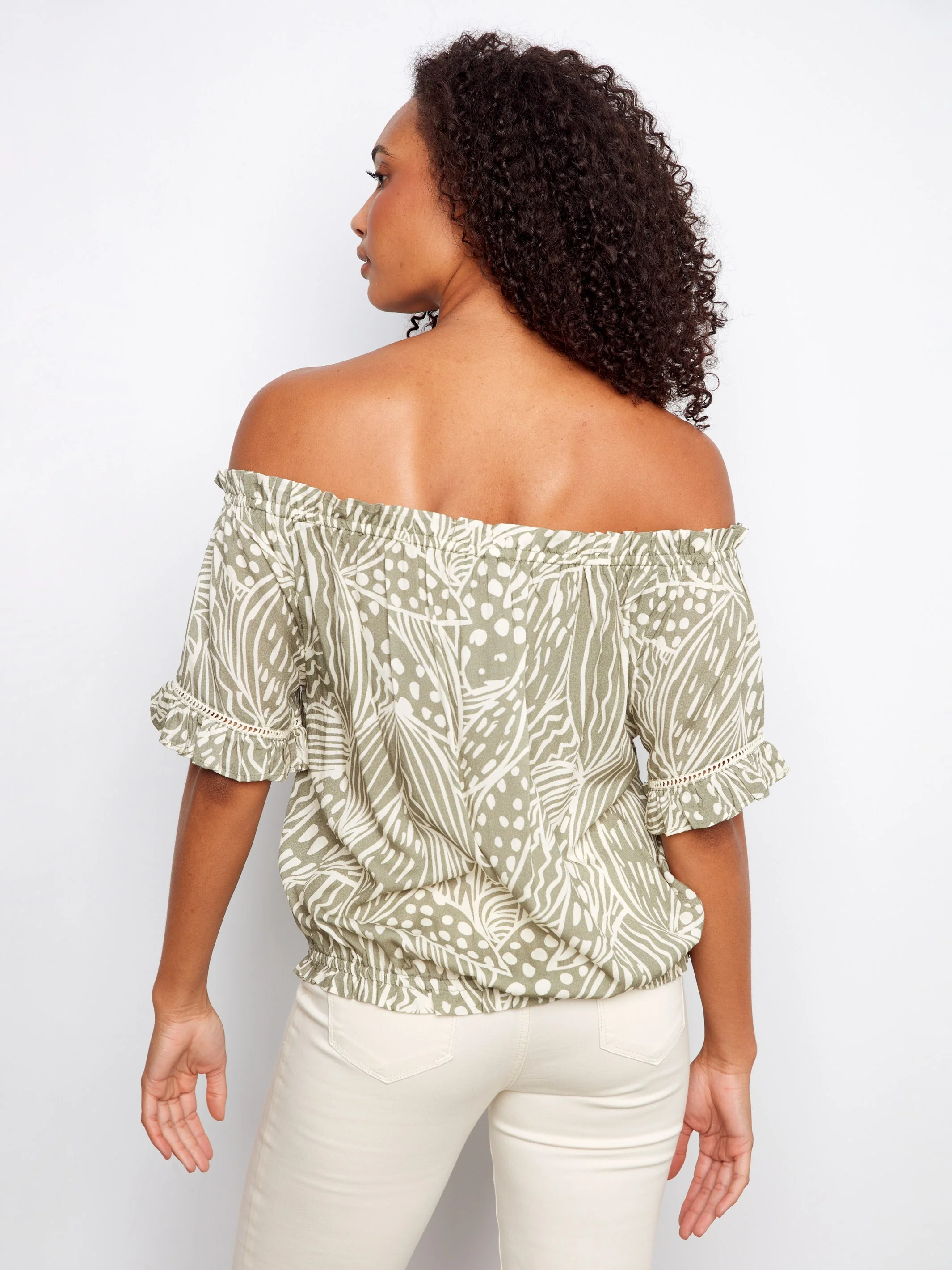 Printed Short Sleeve Off-Shoulder Blouse - Prisma - Image 3