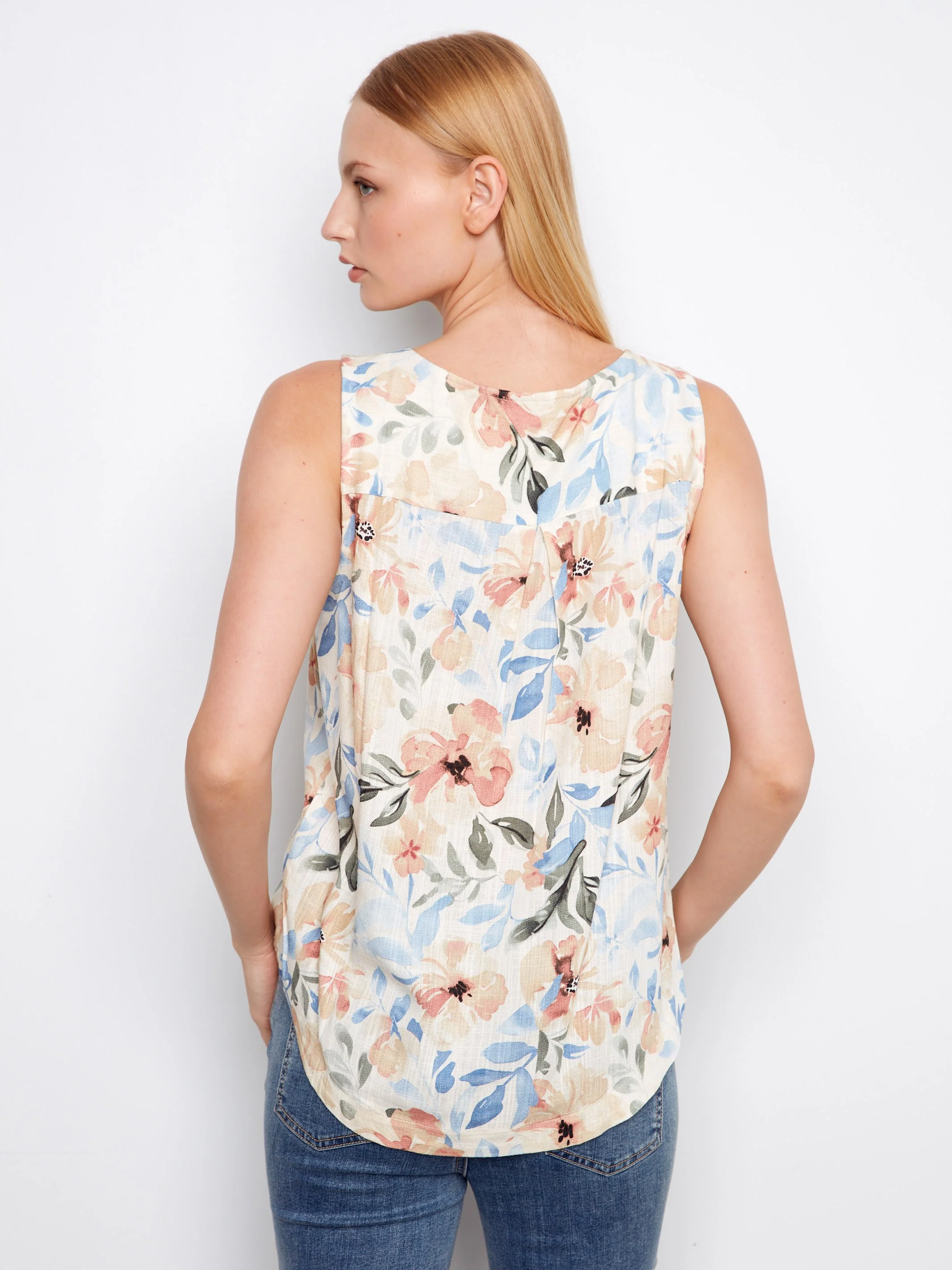 Printed Sleeveless Linen Blend Blouse - Aurelia - Image 5