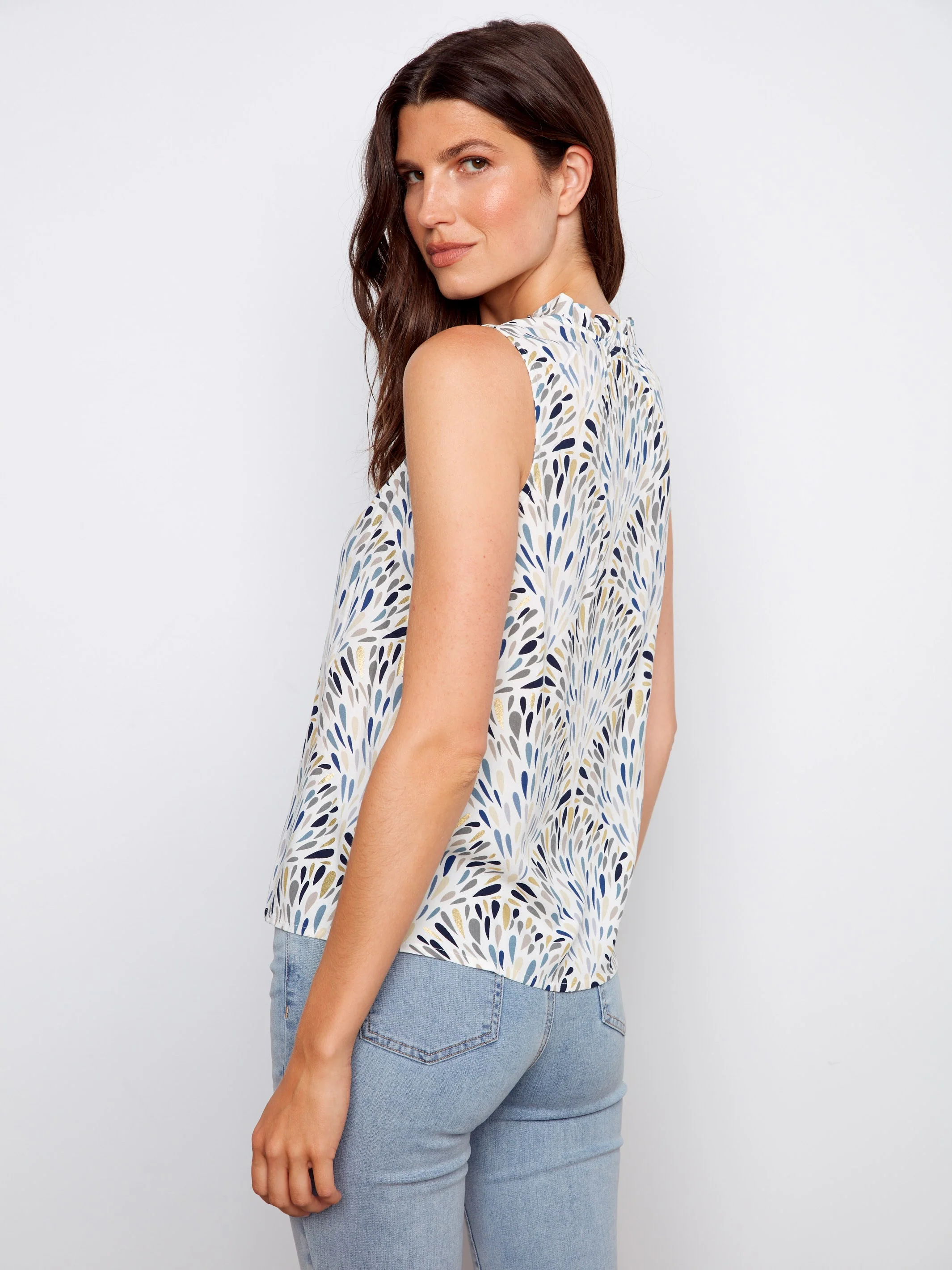 Printed Sleeveless Ruffle Neck Top - Zéphyr - Image 3