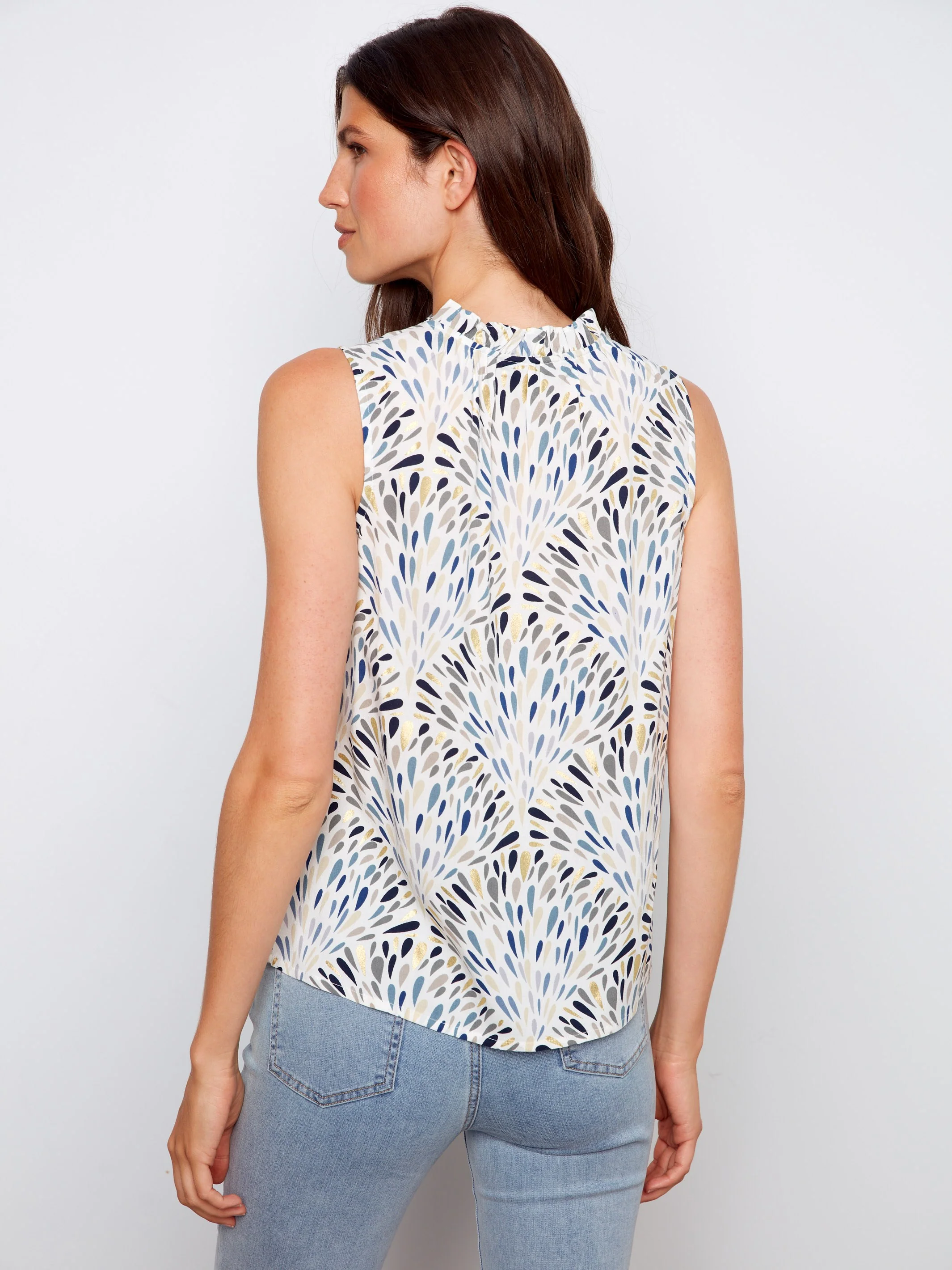 Printed Sleeveless Ruffle Neck Top - Zéphyr - Image 4
