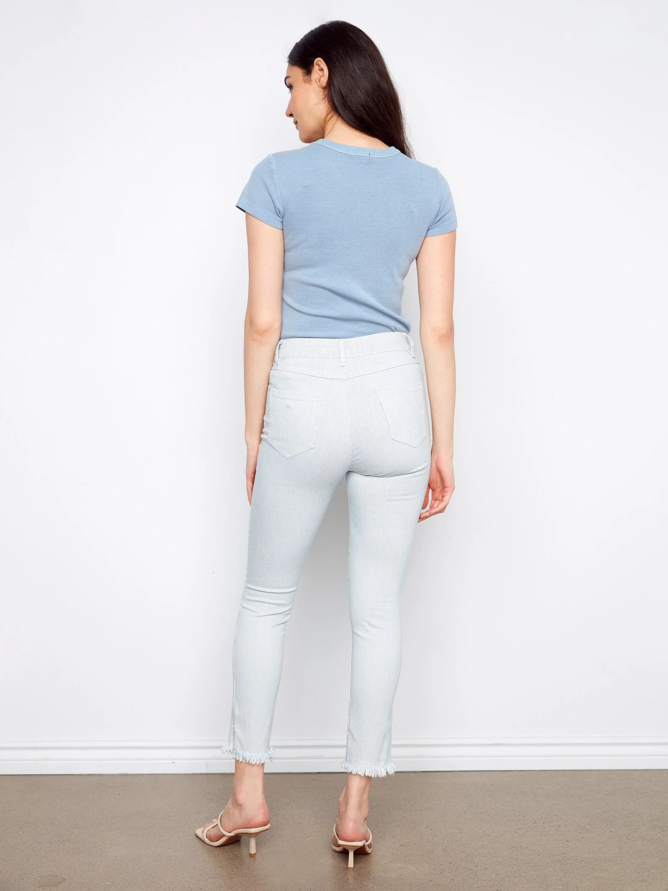 Printed Slim Leg Twill Pants - Stripes - Image 6