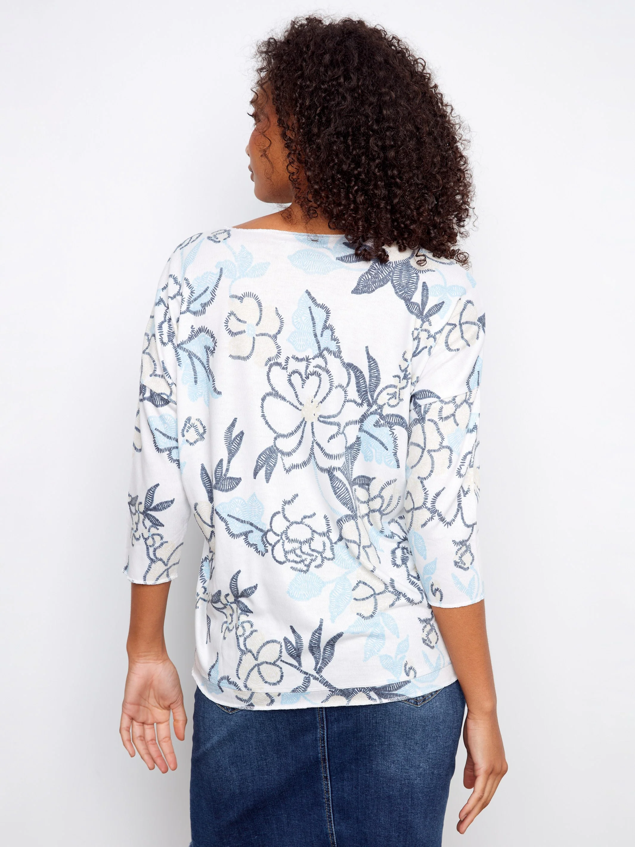 Printed V-Neck Knit Top - Windflower - Image 4