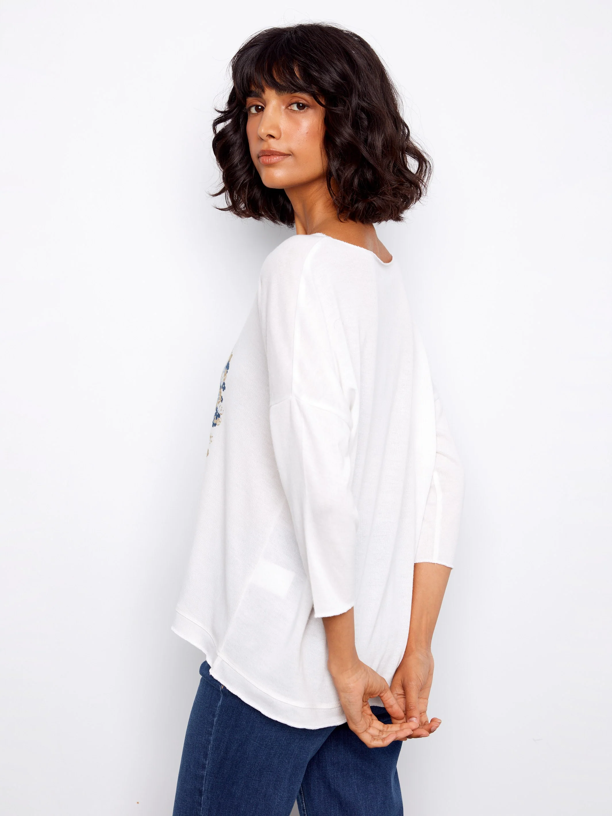 Printed V-Neck Knit Top - Hearts - Image 5