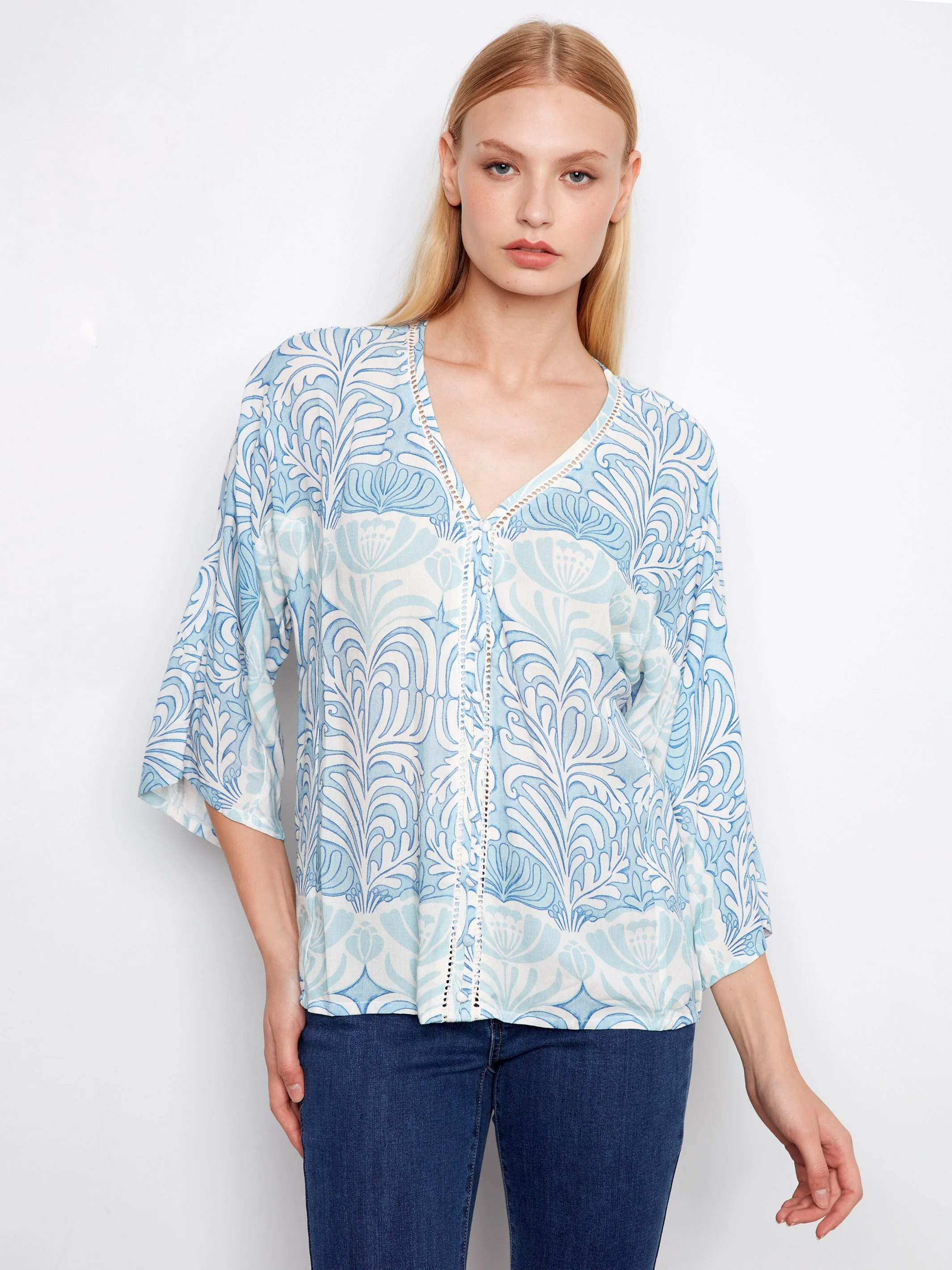 Printed Viscose Blouse With Front Button Detail - Ibiza