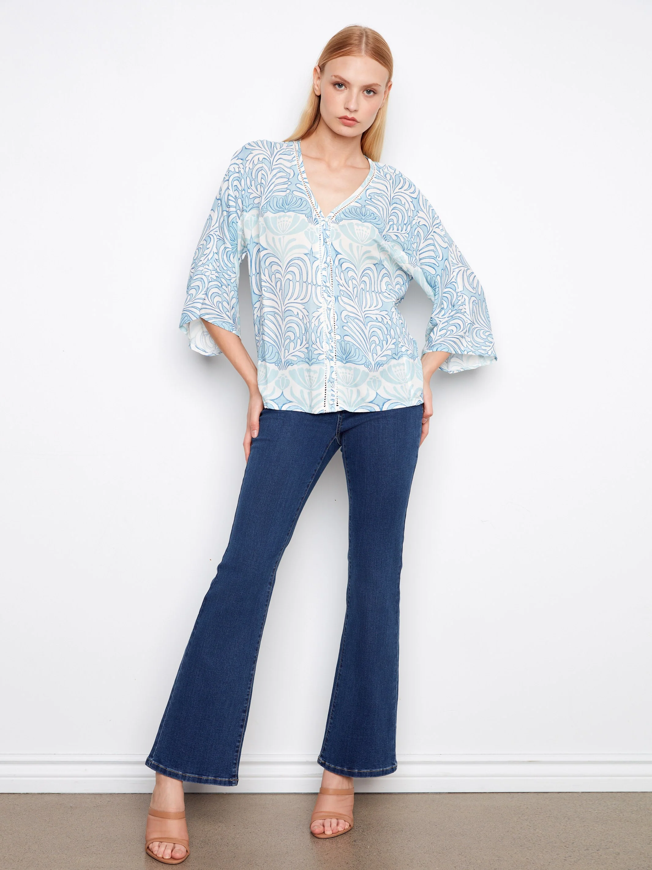 Printed Viscose Blouse With Front Button Detail - Ibiza - Image 2