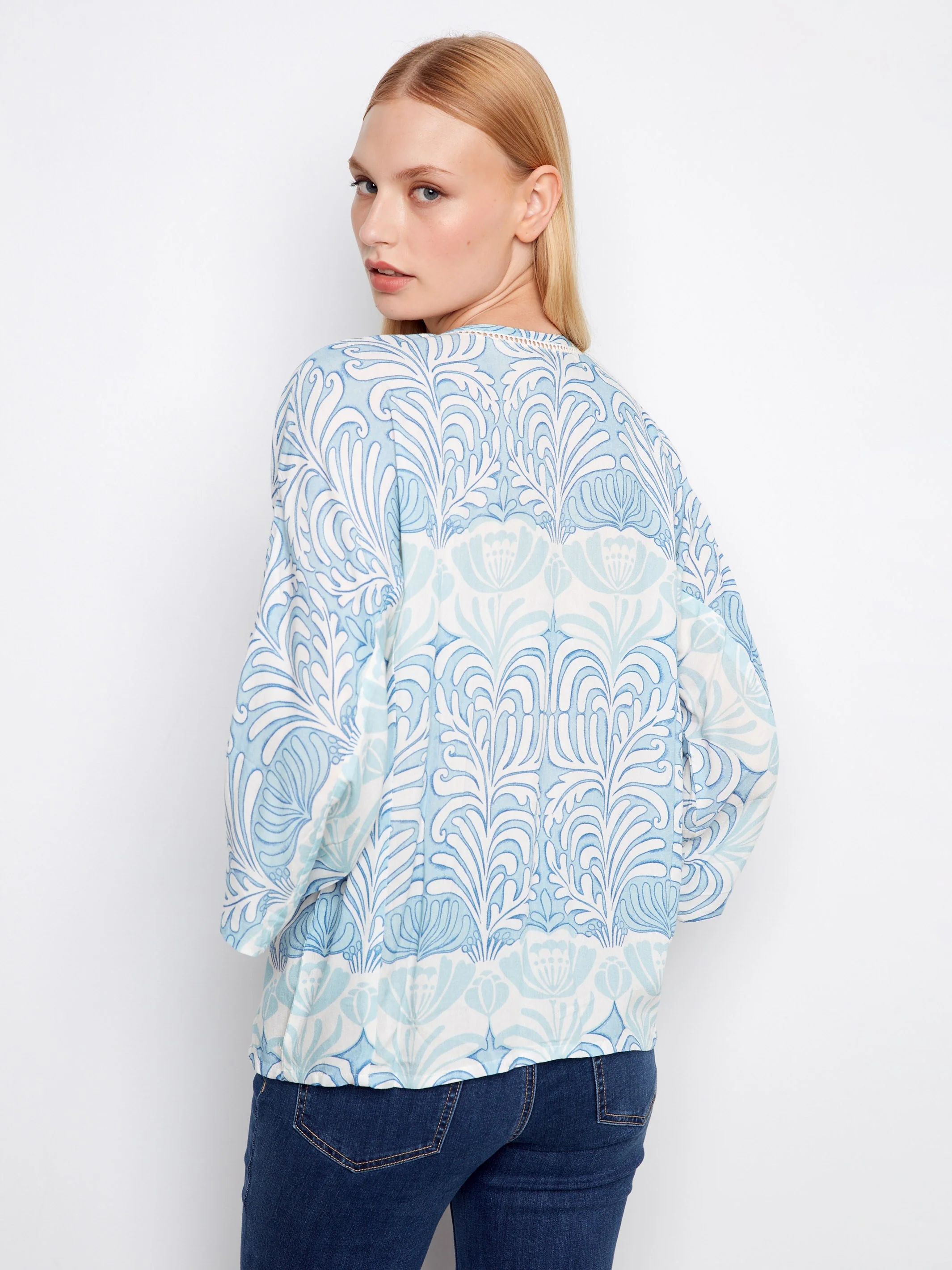 Printed Viscose Blouse With Front Button Detail - Ibiza - Image 3