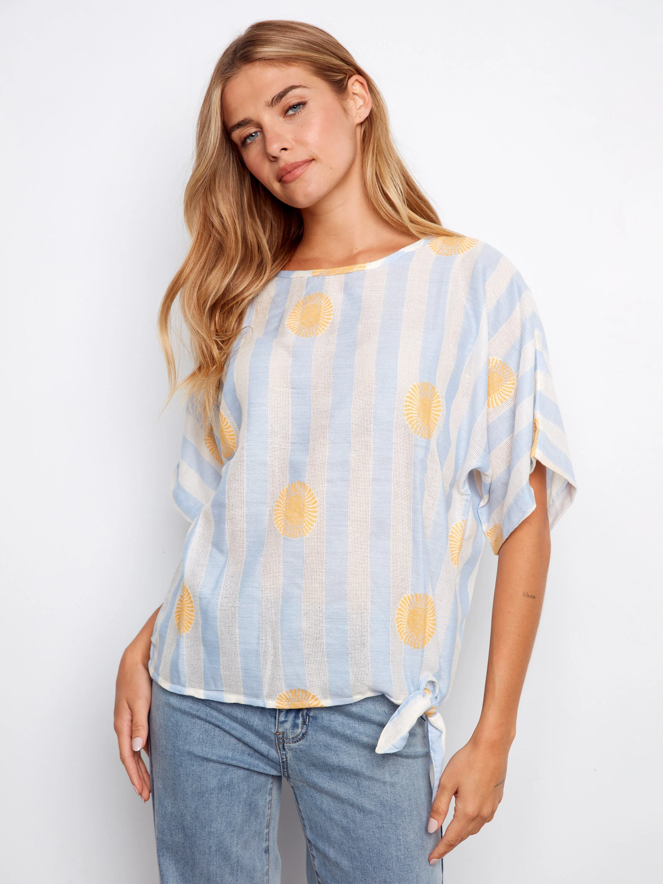 Printed Viscose Blouse With Side Tie - Sunrise