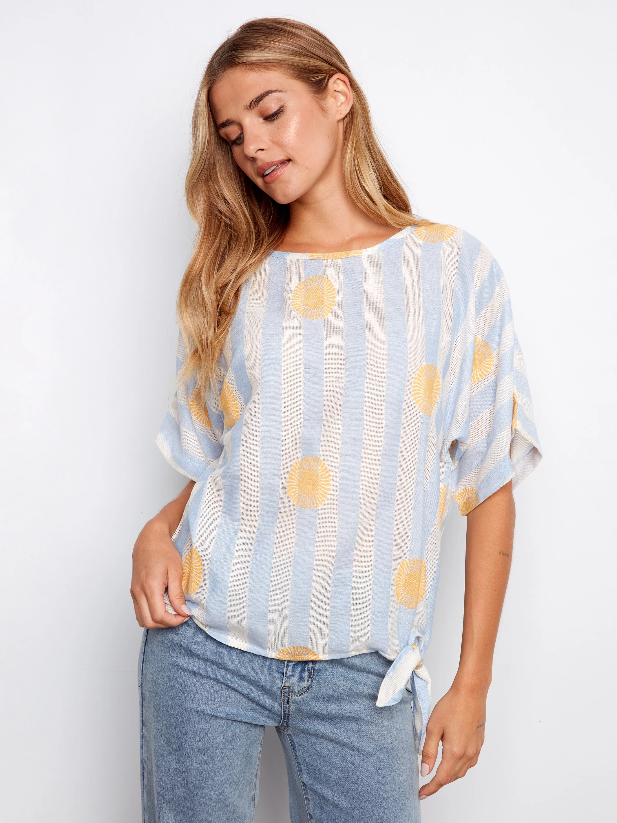 Printed Viscose Blouse With Side Tie - Sunrise - Image 2