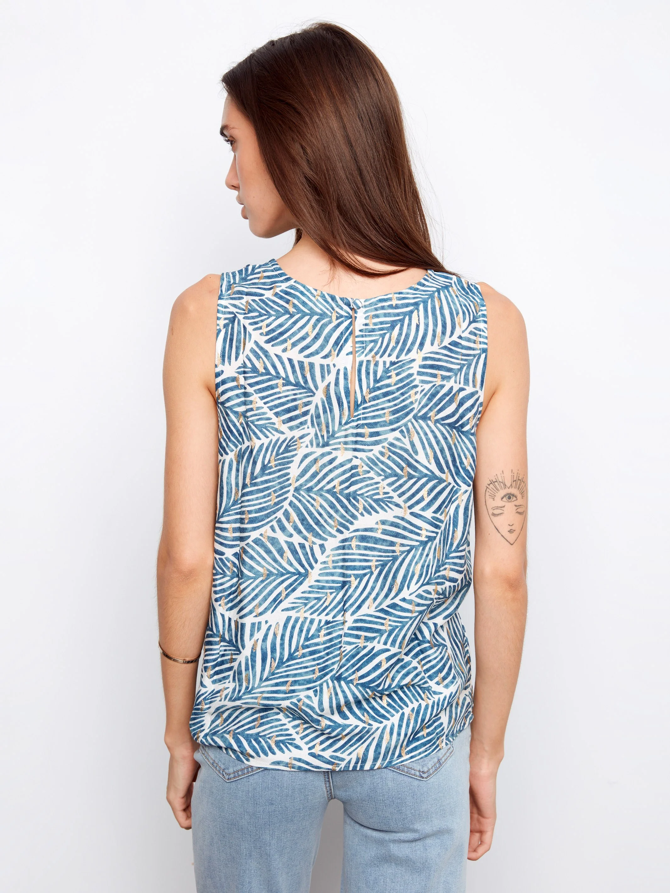 Printed Viscose Sleeveless Top - Reef - Image 3