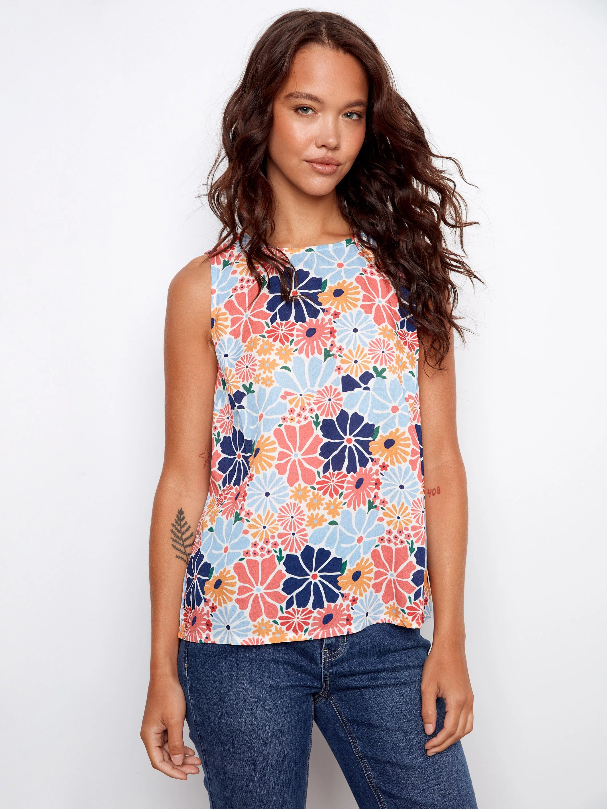Printed Viscose Sleeveless Top - Retro