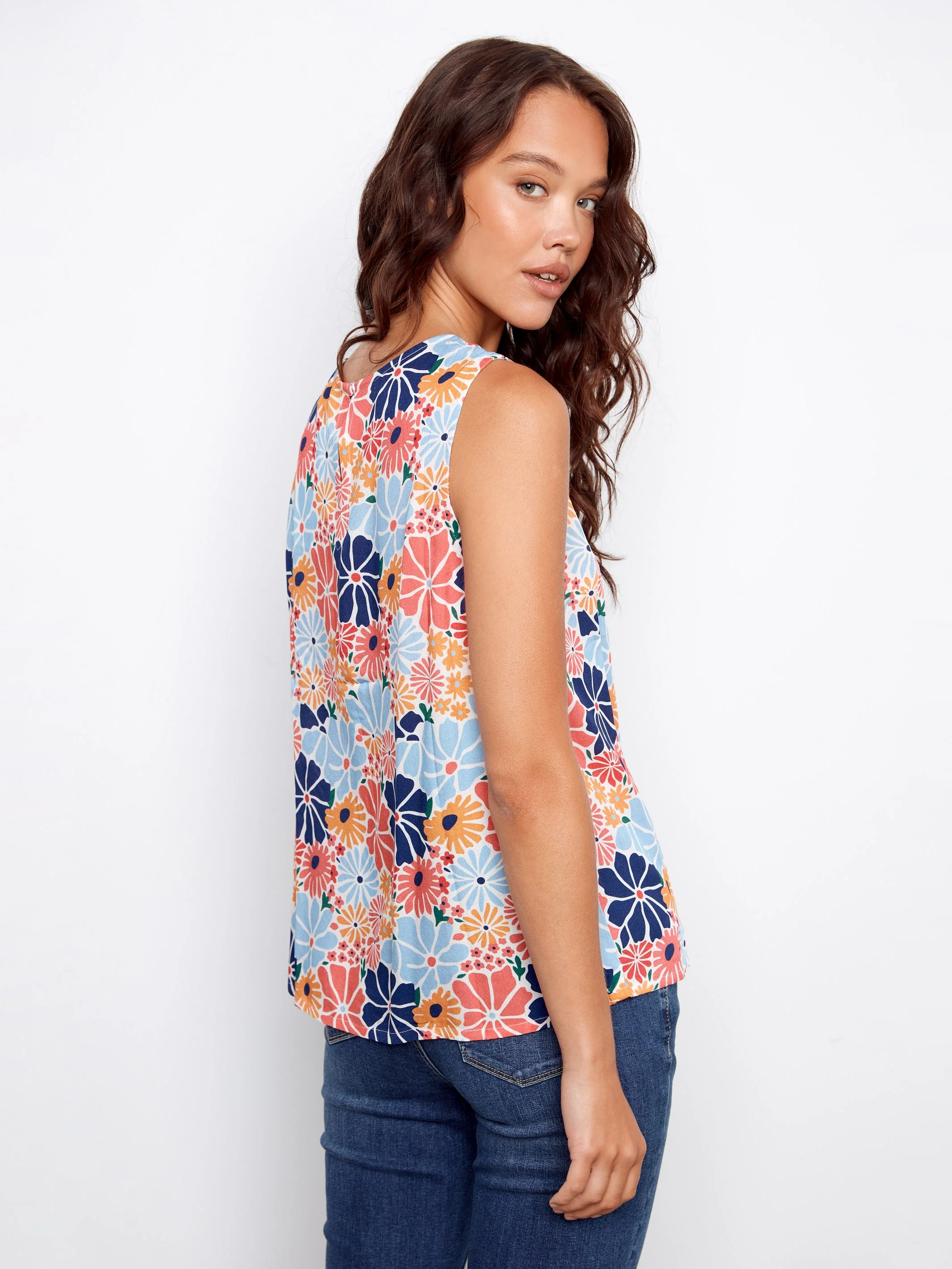 Printed Viscose Sleeveless Top - Retro - Image 4