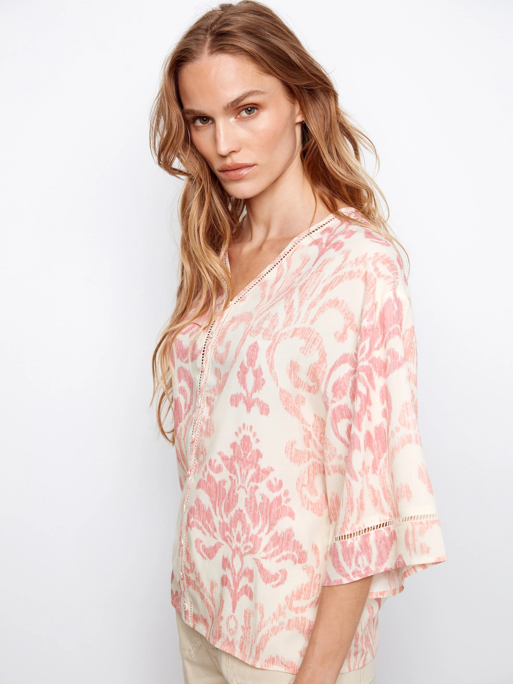 Printed Viscose V-Neck Blouse - Evelyn - Image 4