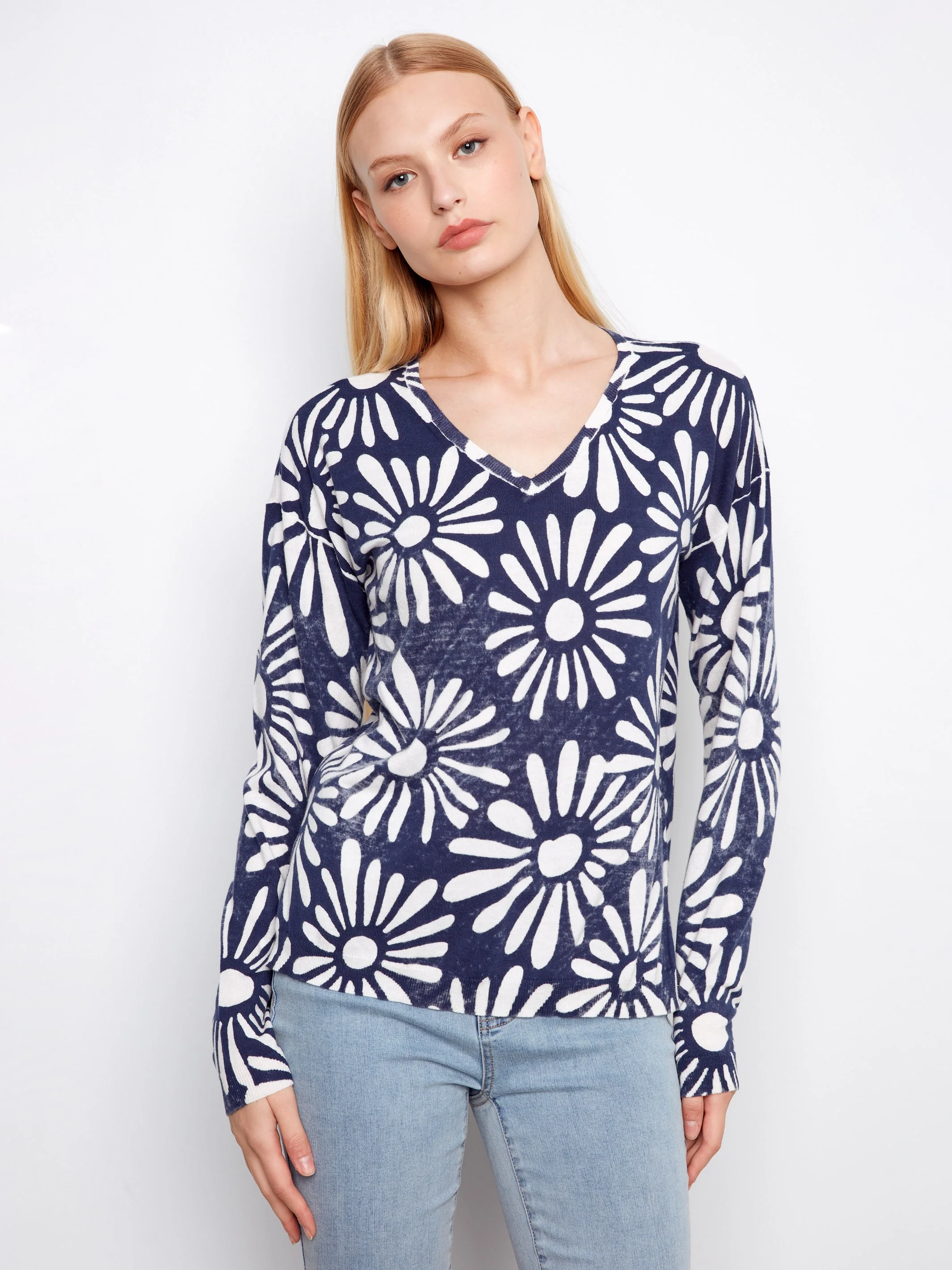 Reversible Printed V-Neck Sweater - Nautic - Image 2