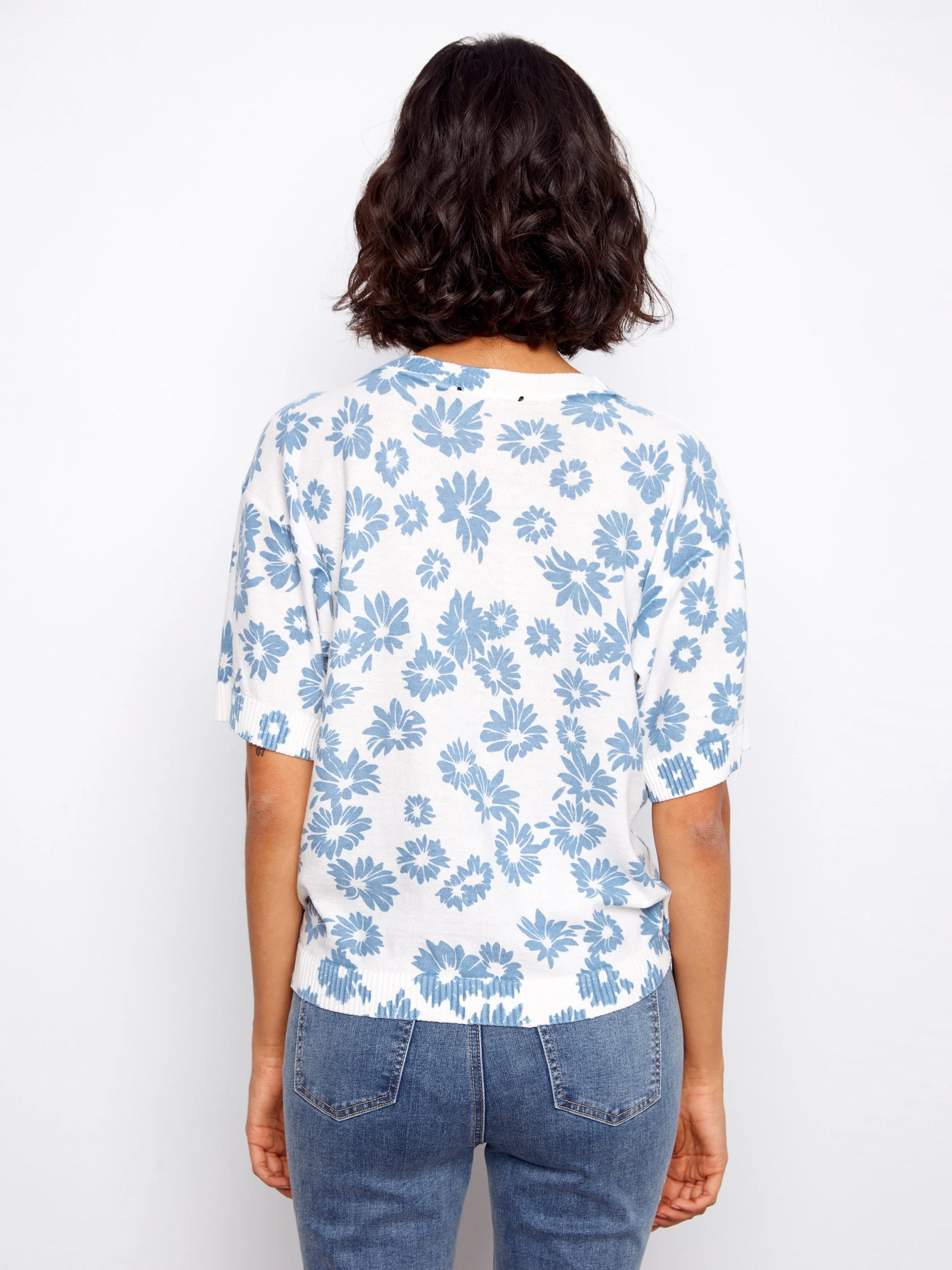 Reversible Short Sleeve Printed Sweater - Petals - Image 6