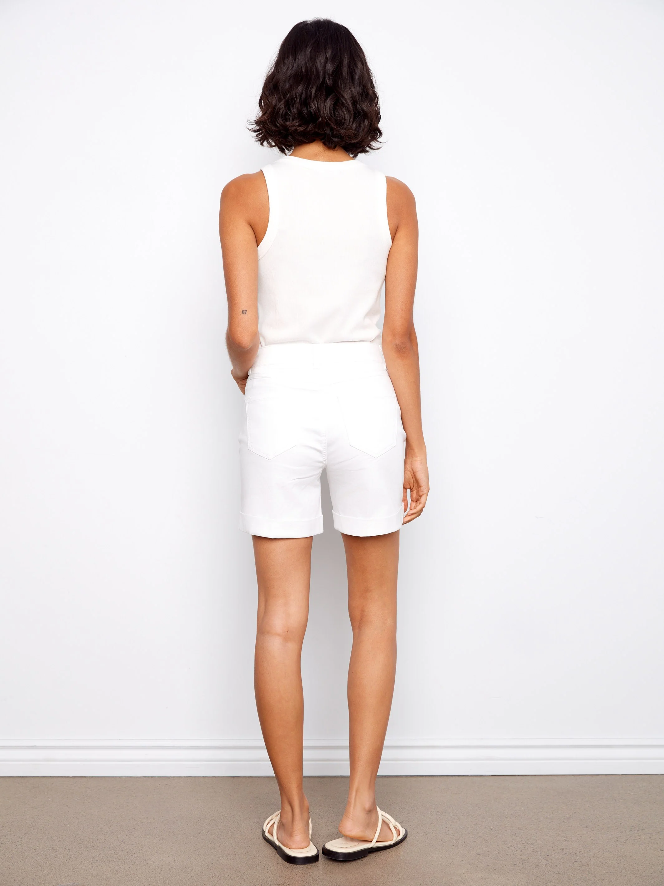 Rolled Cuff Twill Shorts - White - Image 5