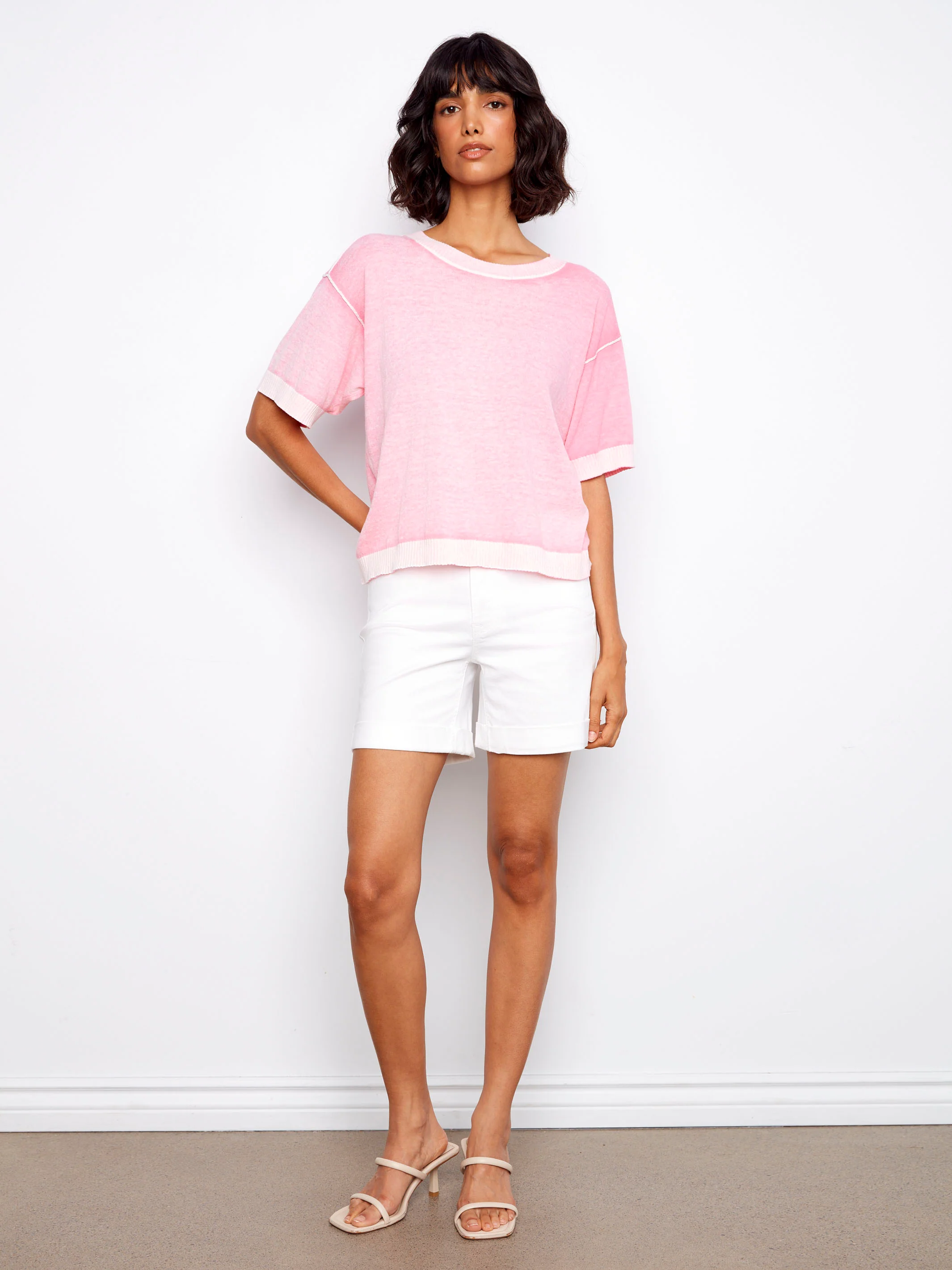 Rolled Cuff Twill Shorts - White - Image 6