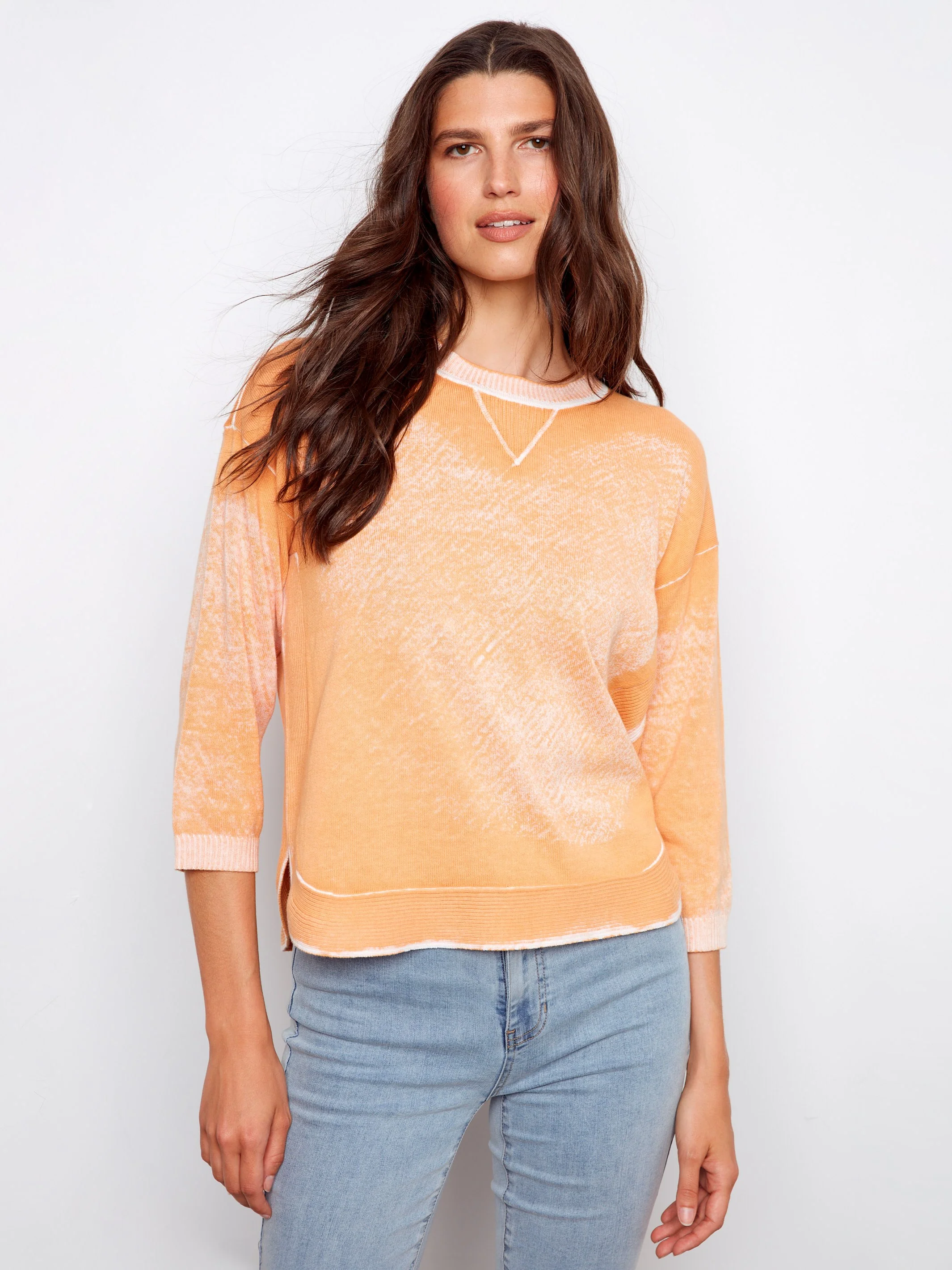 Rounded Hem Cotton Sweater - Apricot