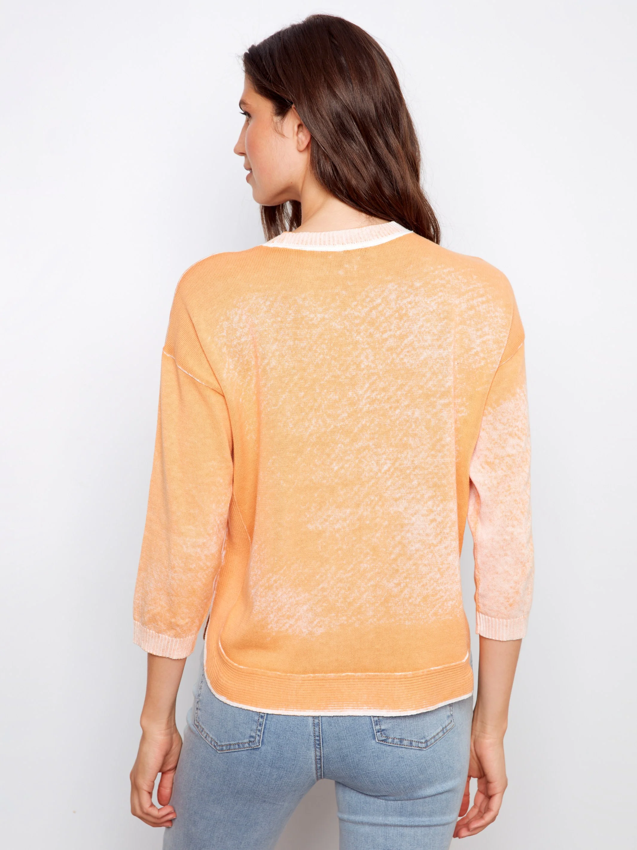 Rounded Hem Cotton Sweater - Apricot - Image 4