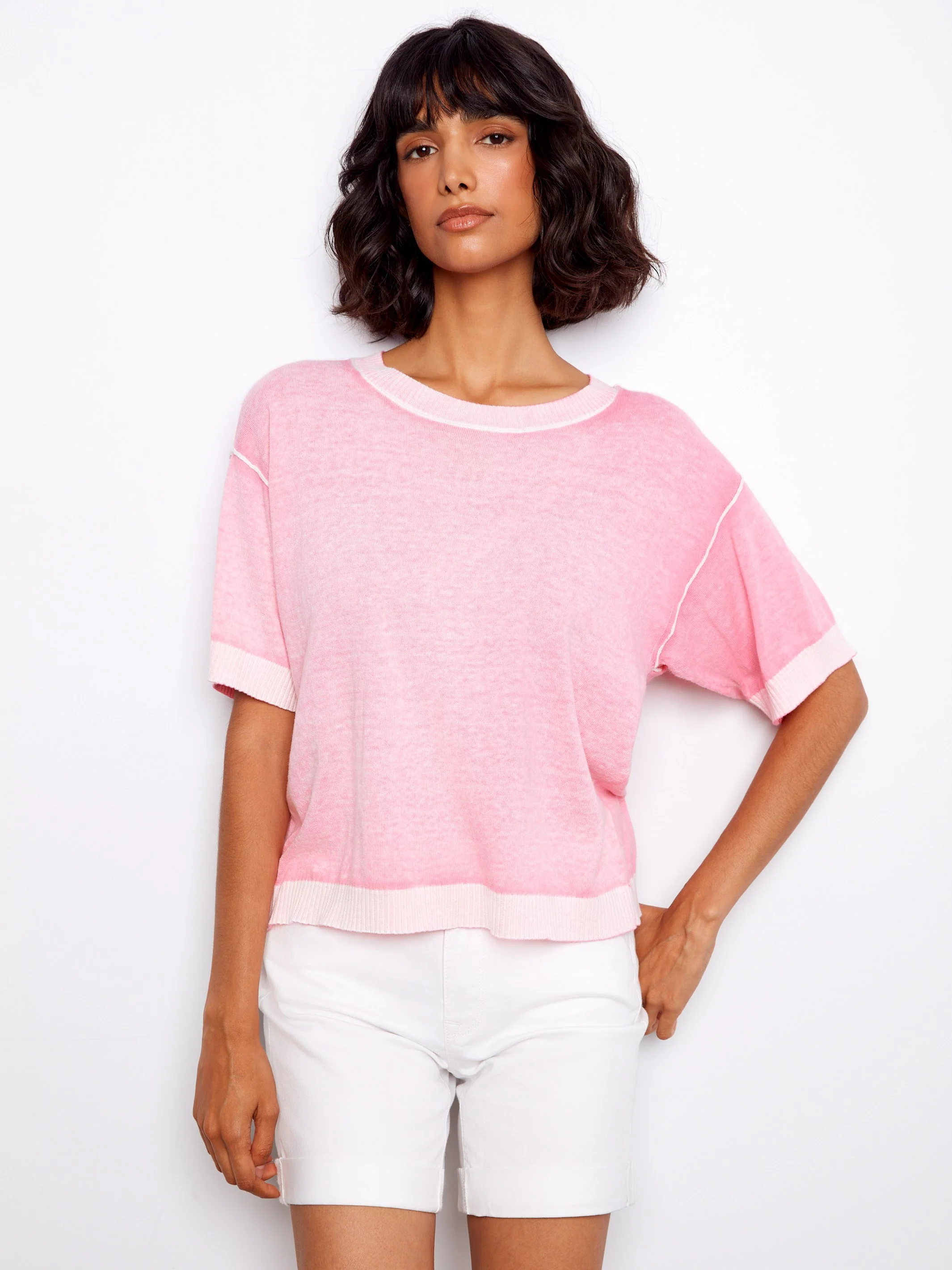 Short Sleeve Reverse Print Sweater - Candy - Image 3