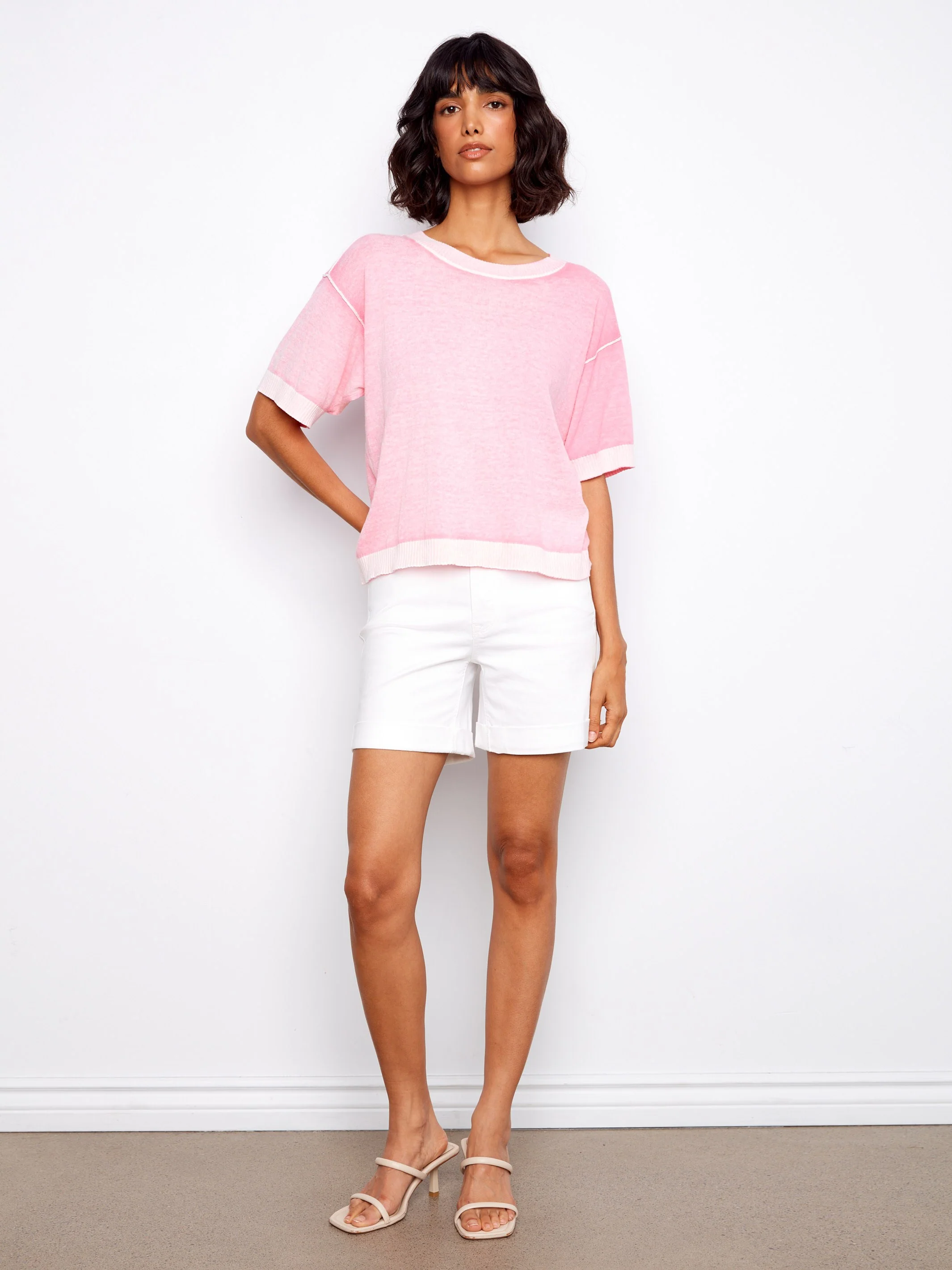 Short Sleeve Reverse Print Sweater - Candy - Image 4