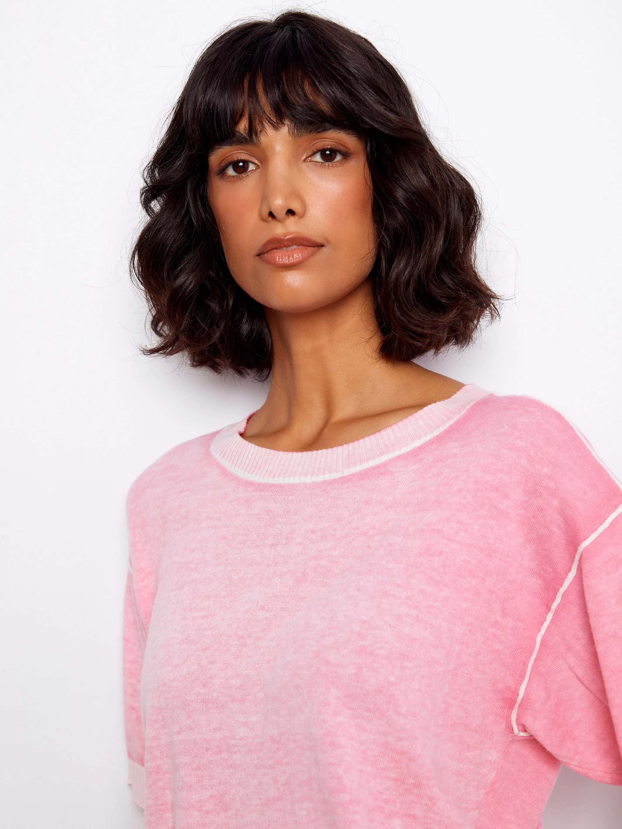 Short Sleeve Reverse Print Sweater - Candy - Image 5