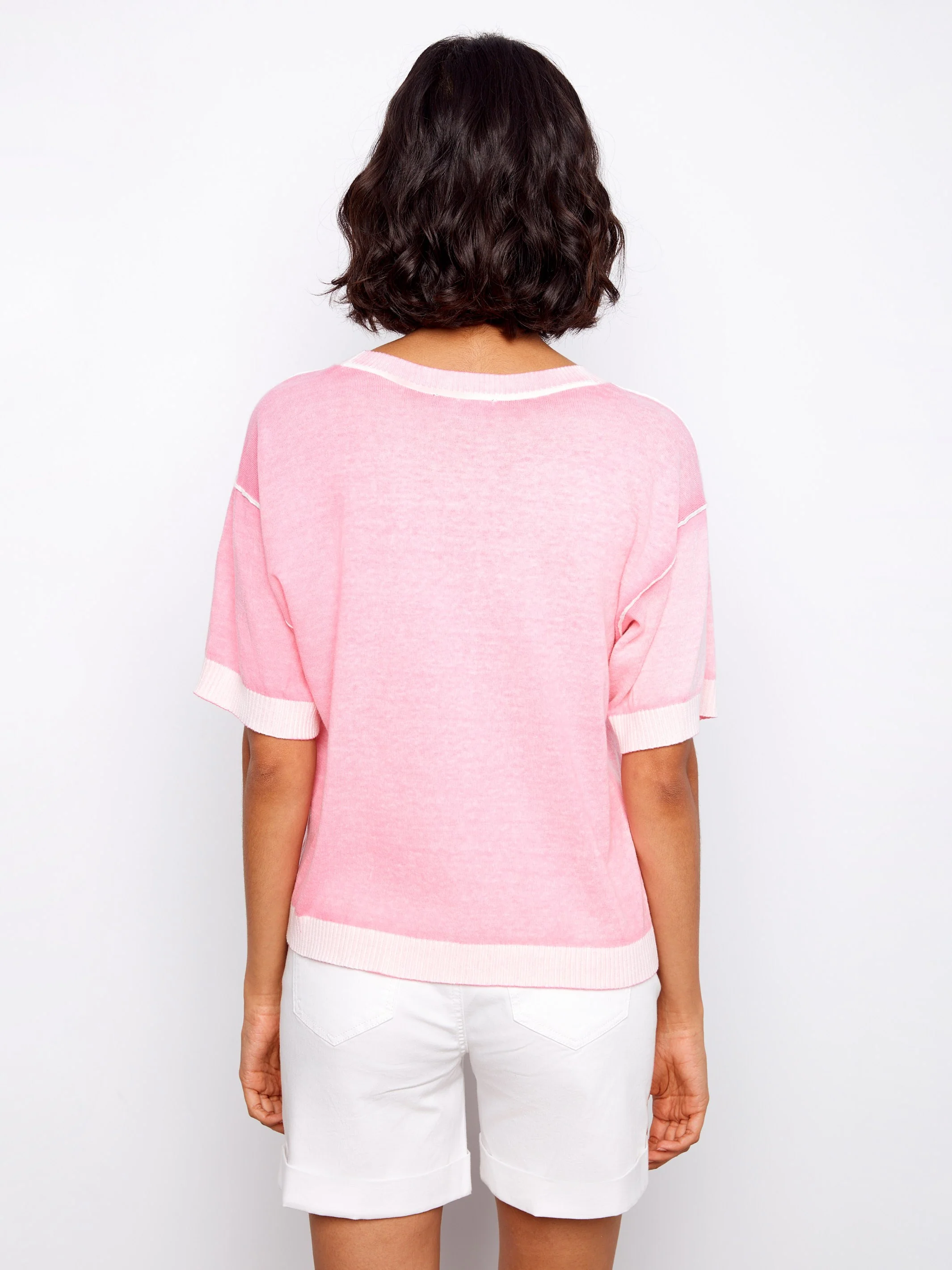 Short Sleeve Reverse Print Sweater - Candy - Image 6