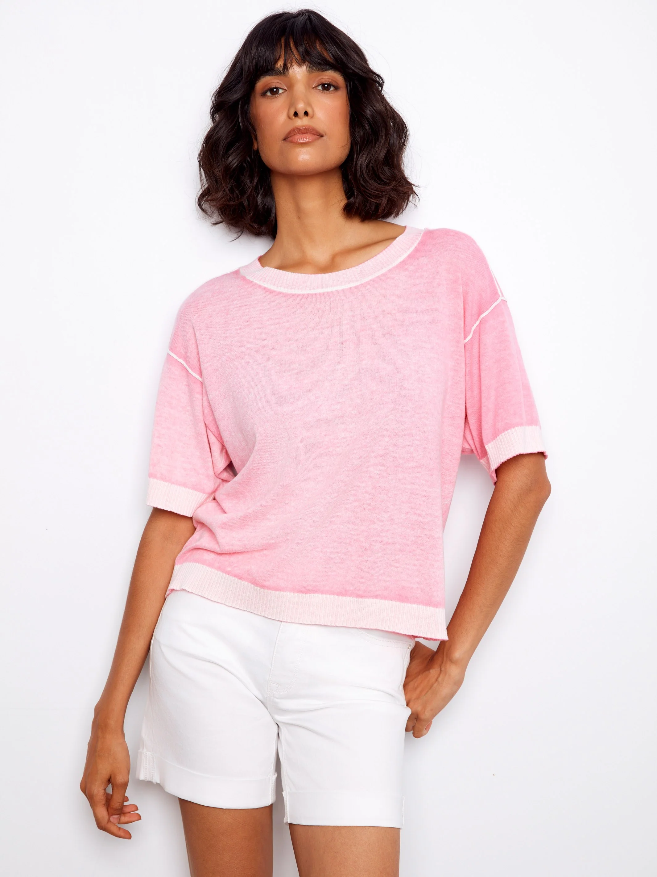 Short Sleeve Reverse Print Sweater - Candy - Image 7