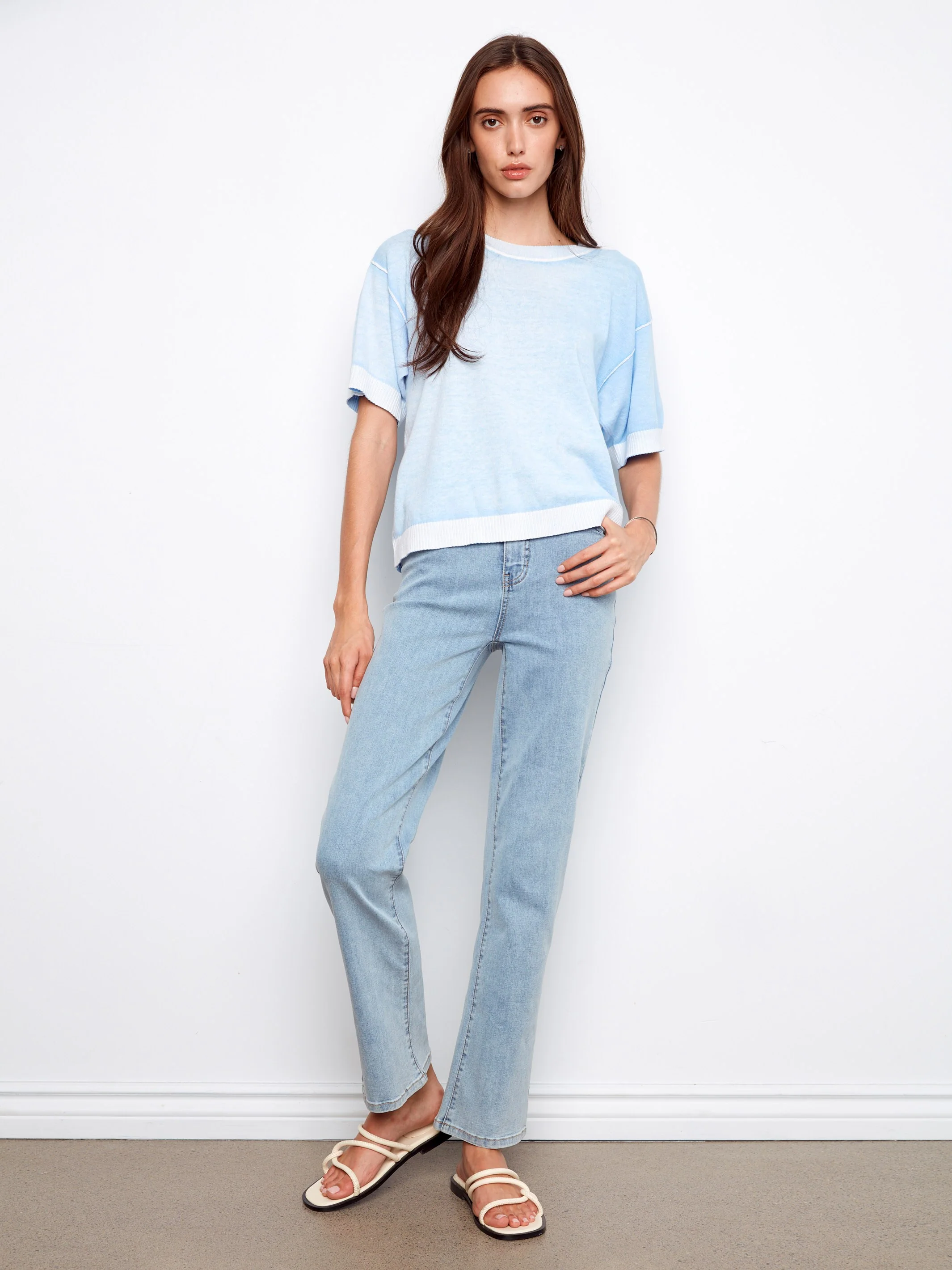 Short Sleeve Reverse Print Sweater - Bluebell - Image 2