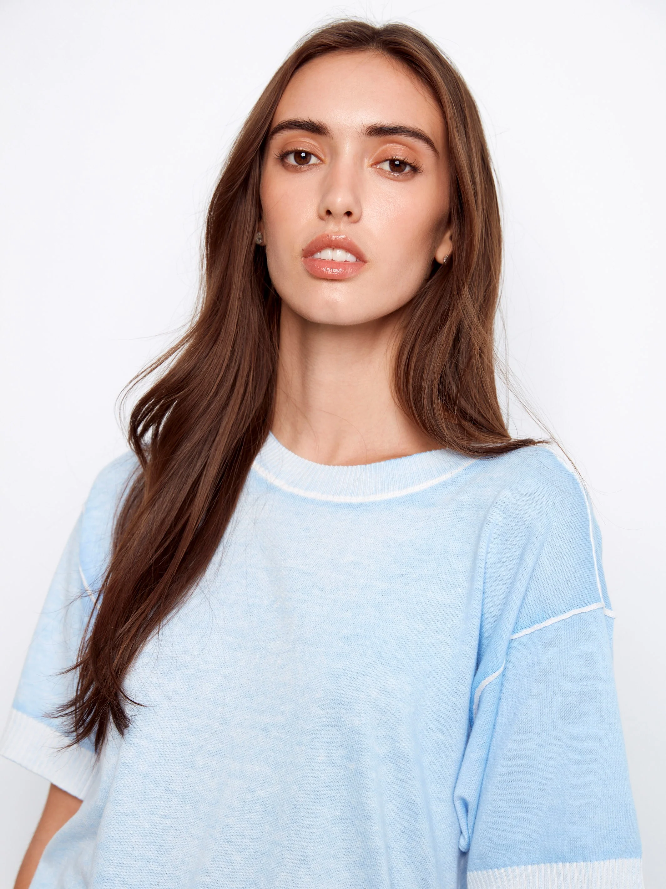 Short Sleeve Reverse Print Sweater - Bluebell - Image 3