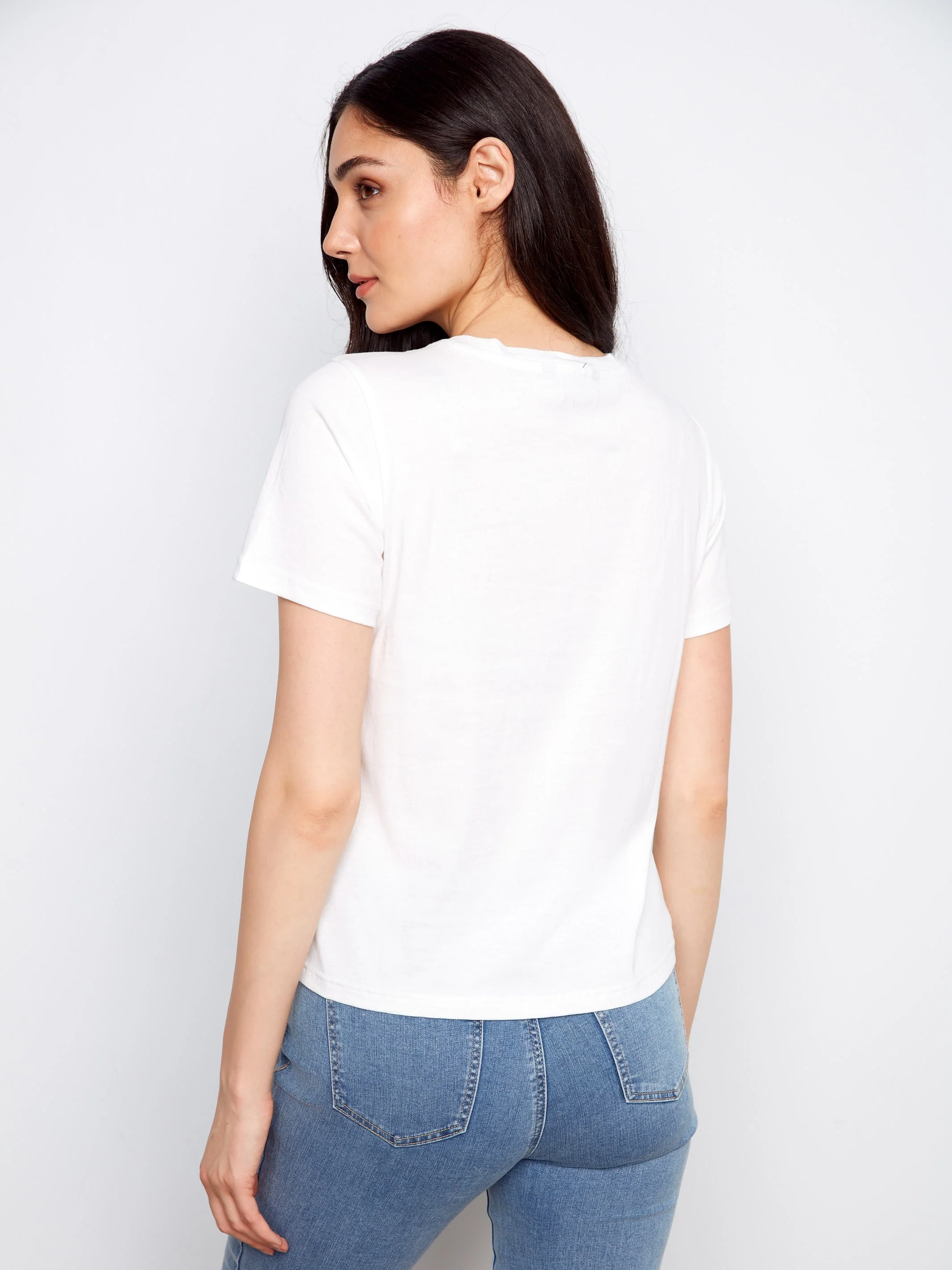 Short Sleeve T-Shirt With Bottom Hem Embroidery - White - Image 4