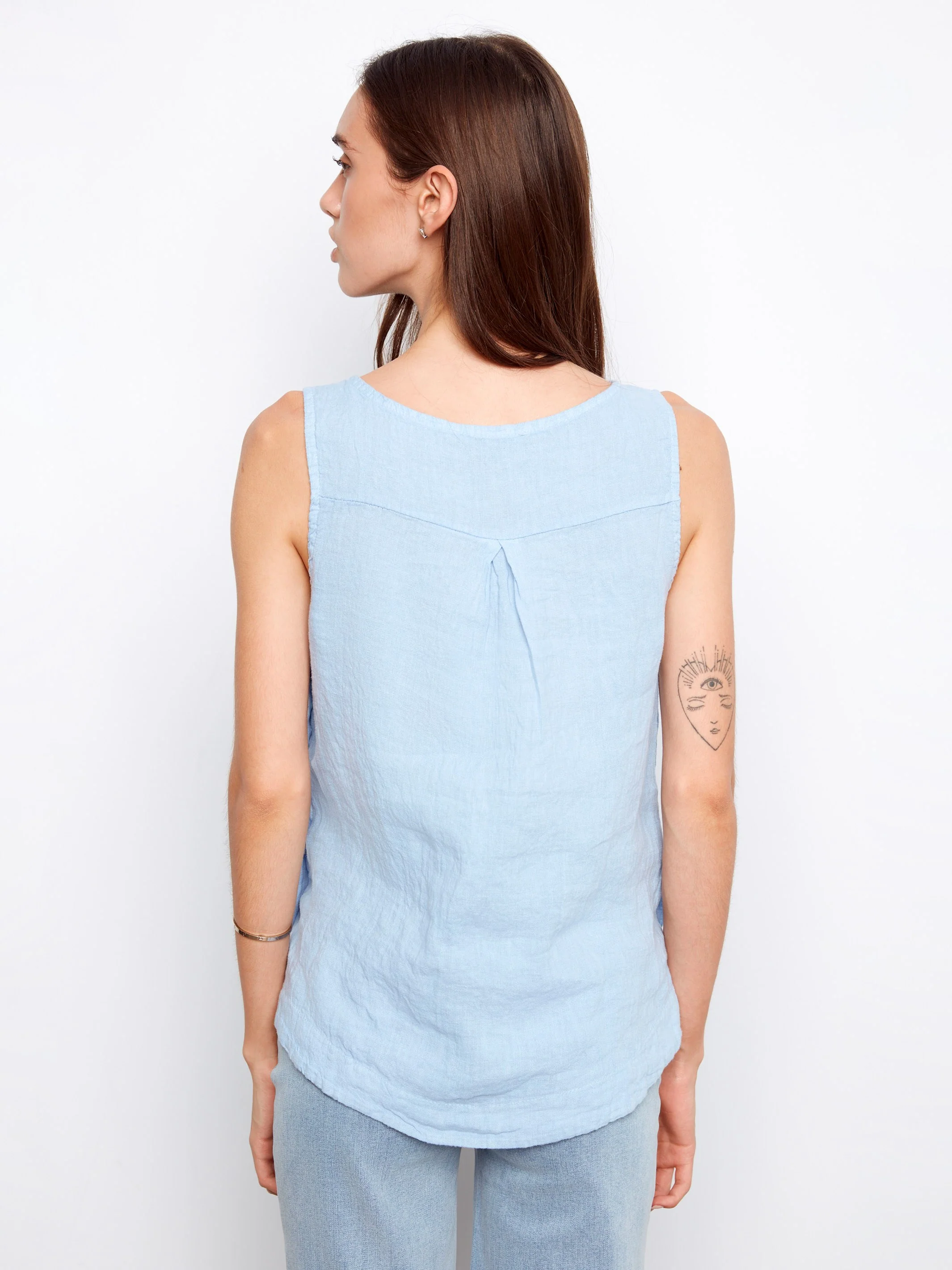 Sleeveless Linen Top With Side Buttons - Mist - Image 4