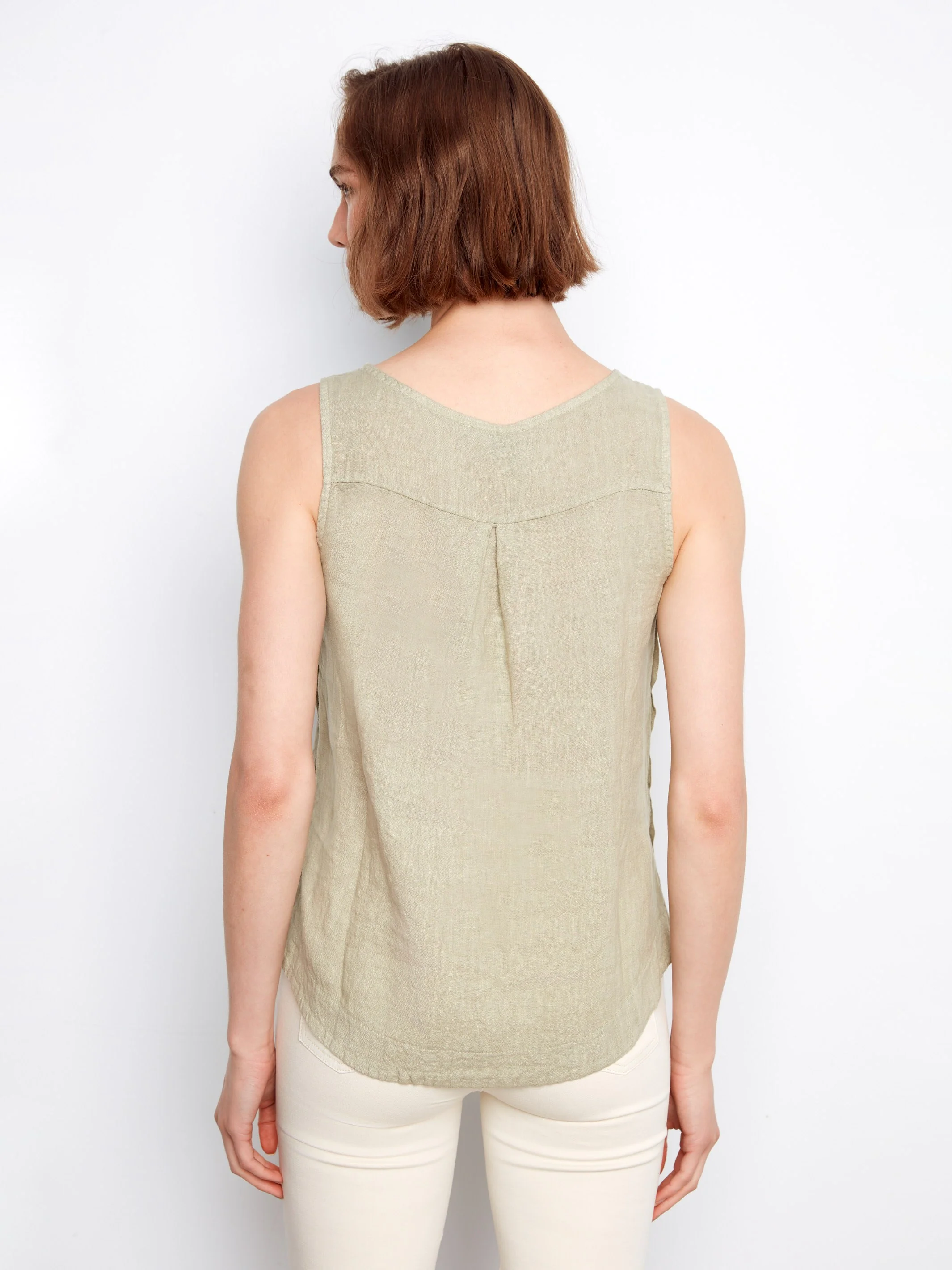 Sleeveless Linen Top With Side Buttons - Sage - Image 4