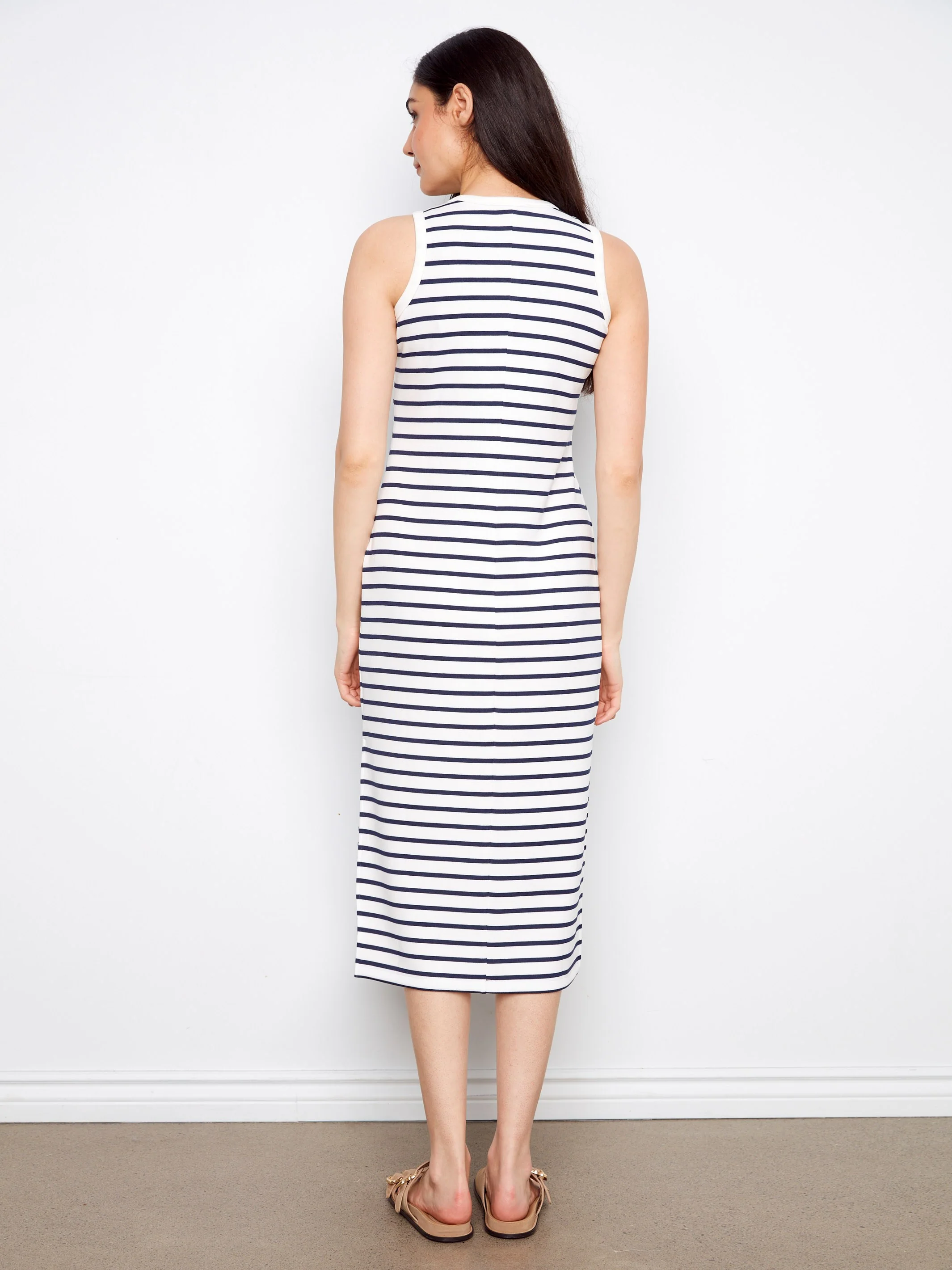 Sleeveless Striped Scuba Dress - Denim - Image 3