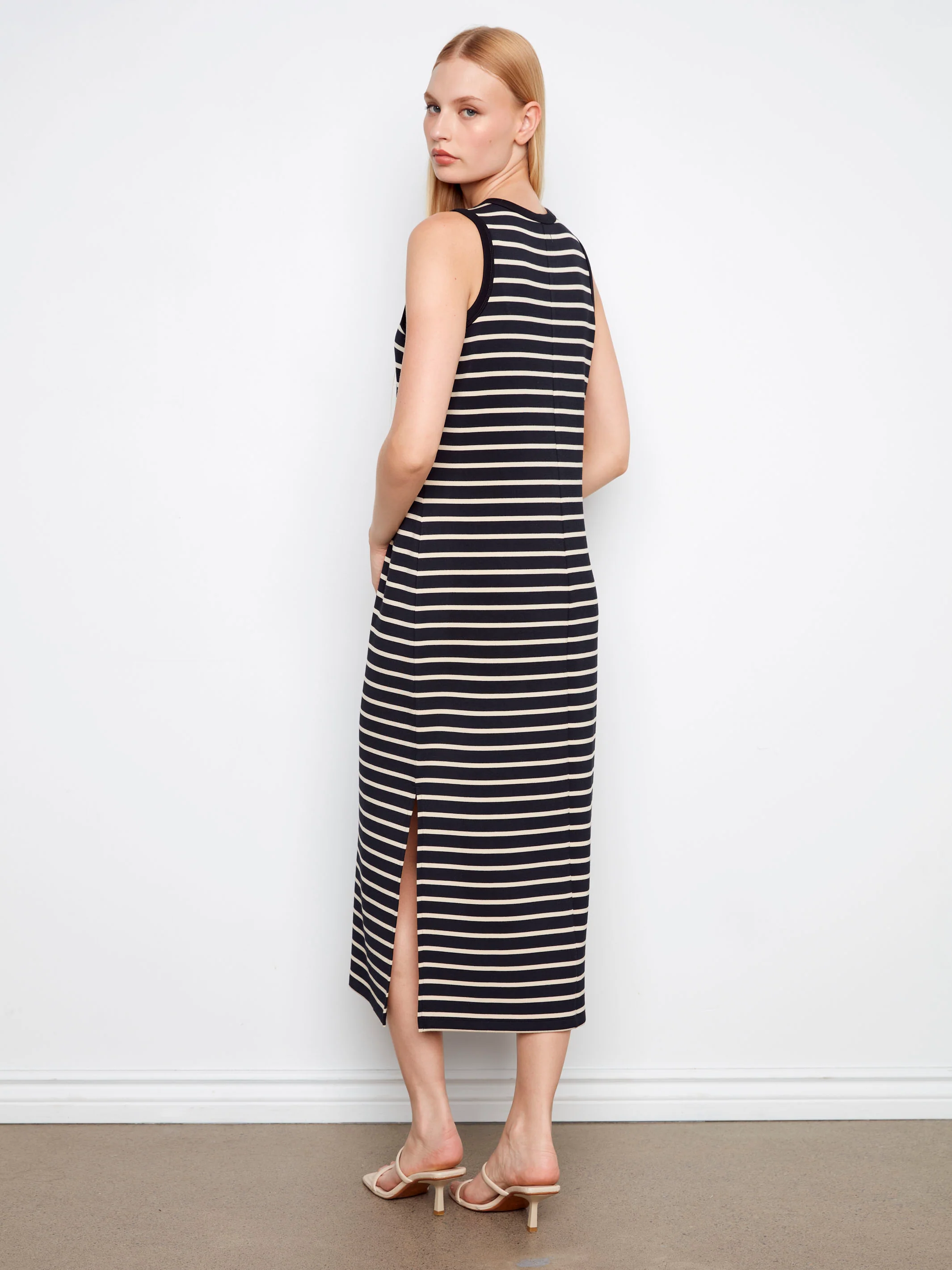 Sleeveless Striped Scuba Dress - Black - Image 4