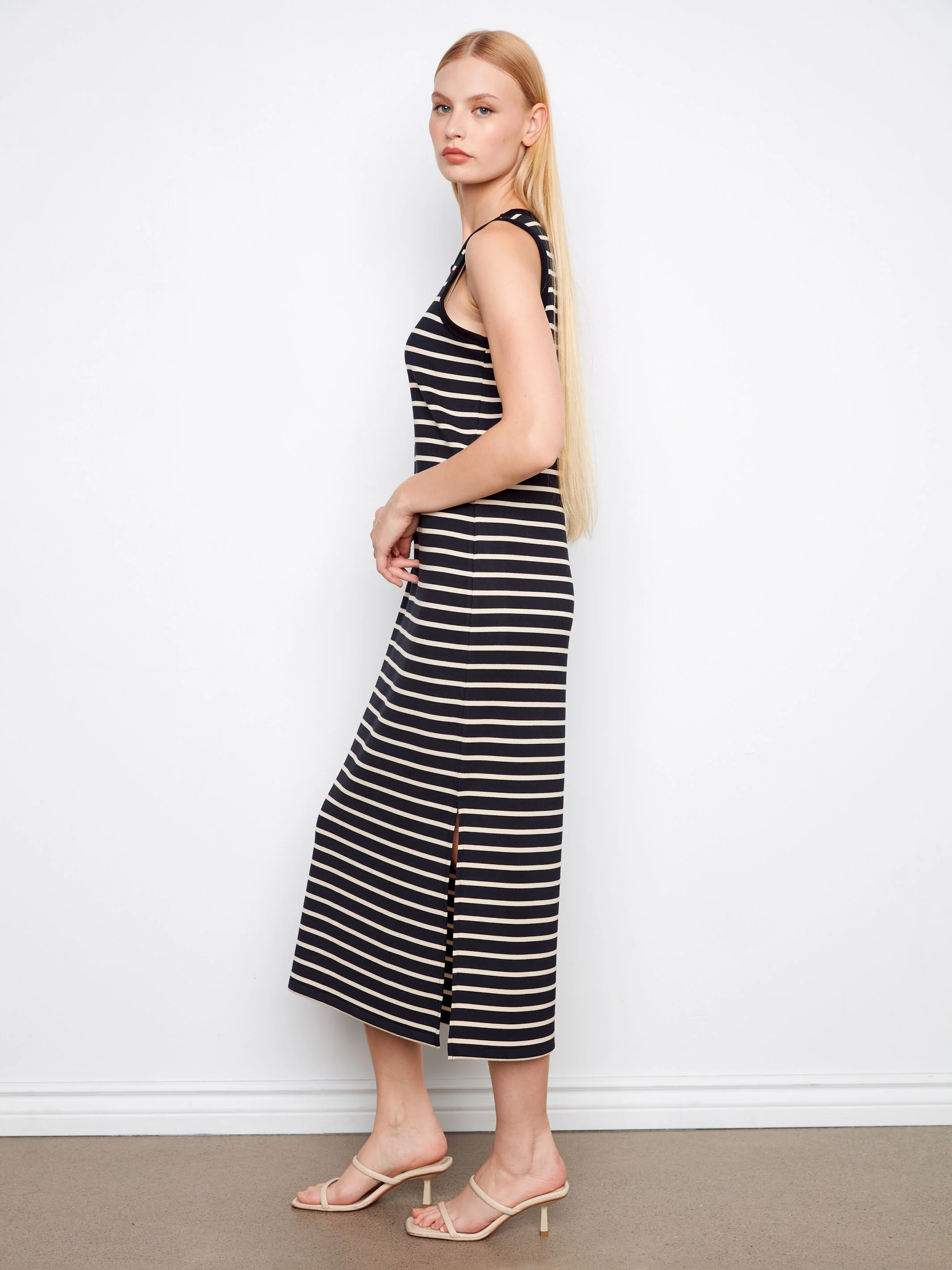 Sleeveless Striped Scuba Dress - Black - Image 5