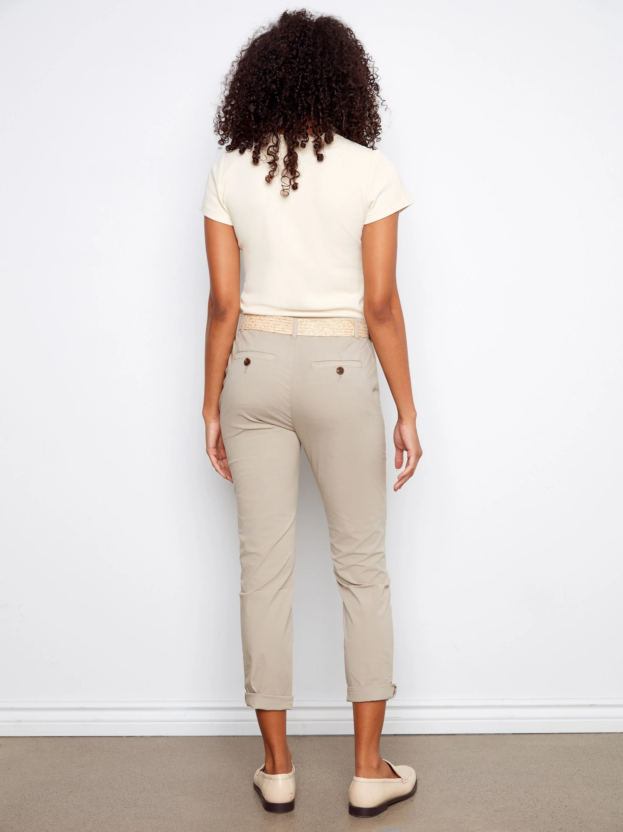 Slim Fit Pants With Belt - Greige - Image 4