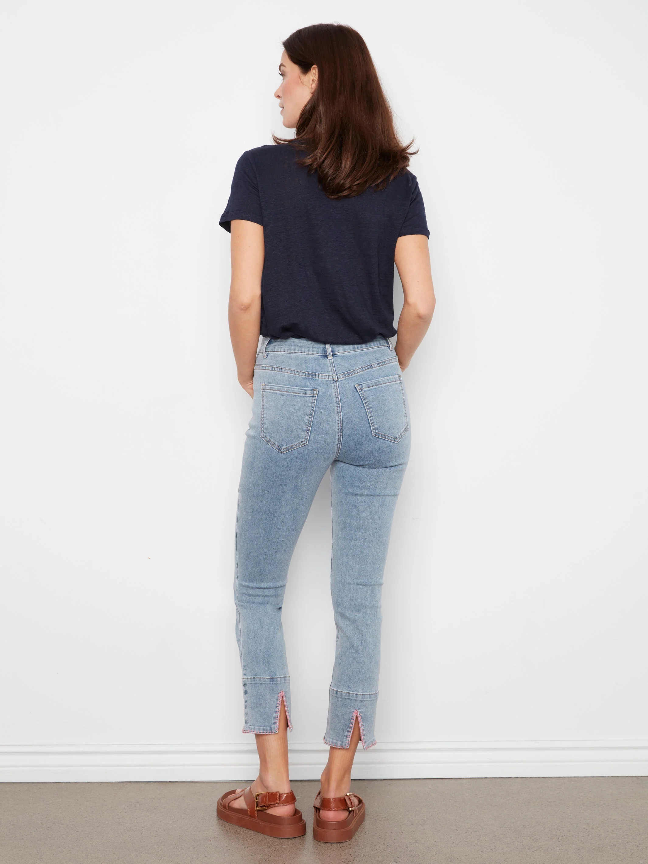 Slim Leg Jeans With Blanket Stitch Hem - Light Blue - Image 4