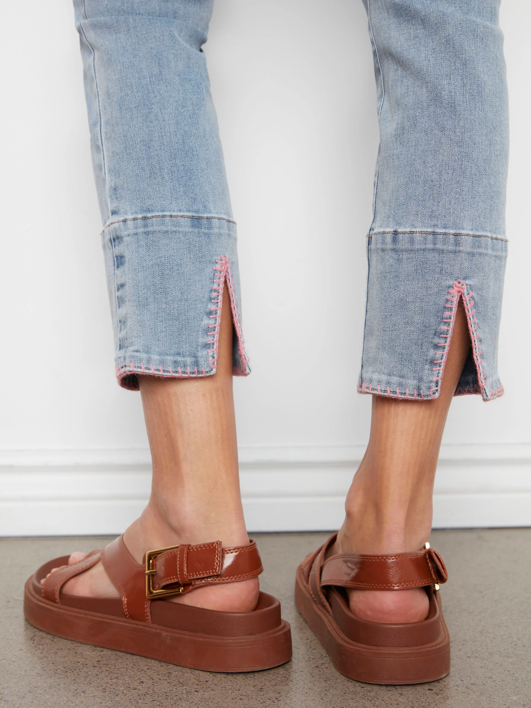 Slim Leg Jeans With Blanket Stitch Hem - Light Blue - Image 5