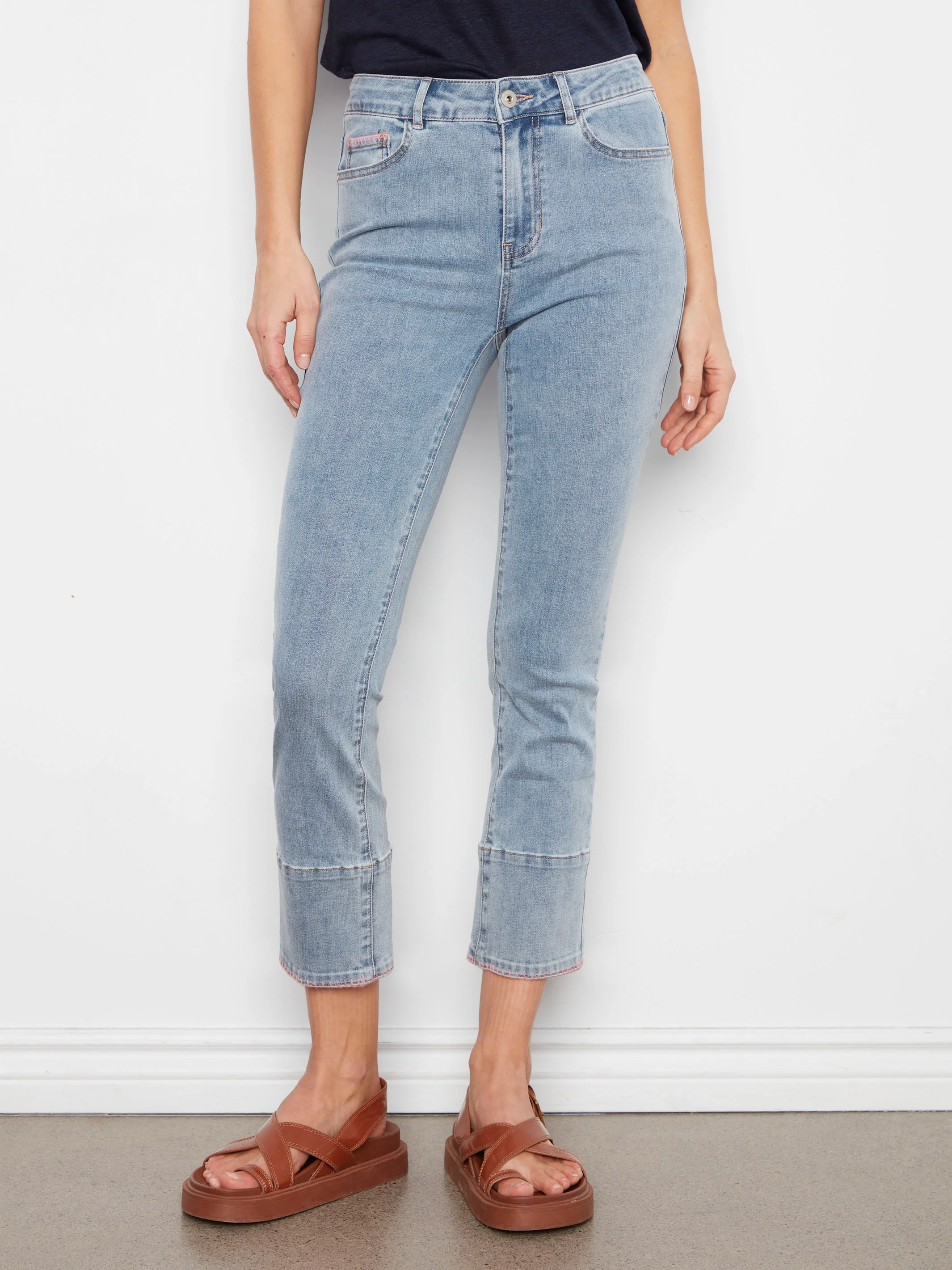 Slim Leg Jeans With Blanket Stitch Hem - Light Blue - Image 7