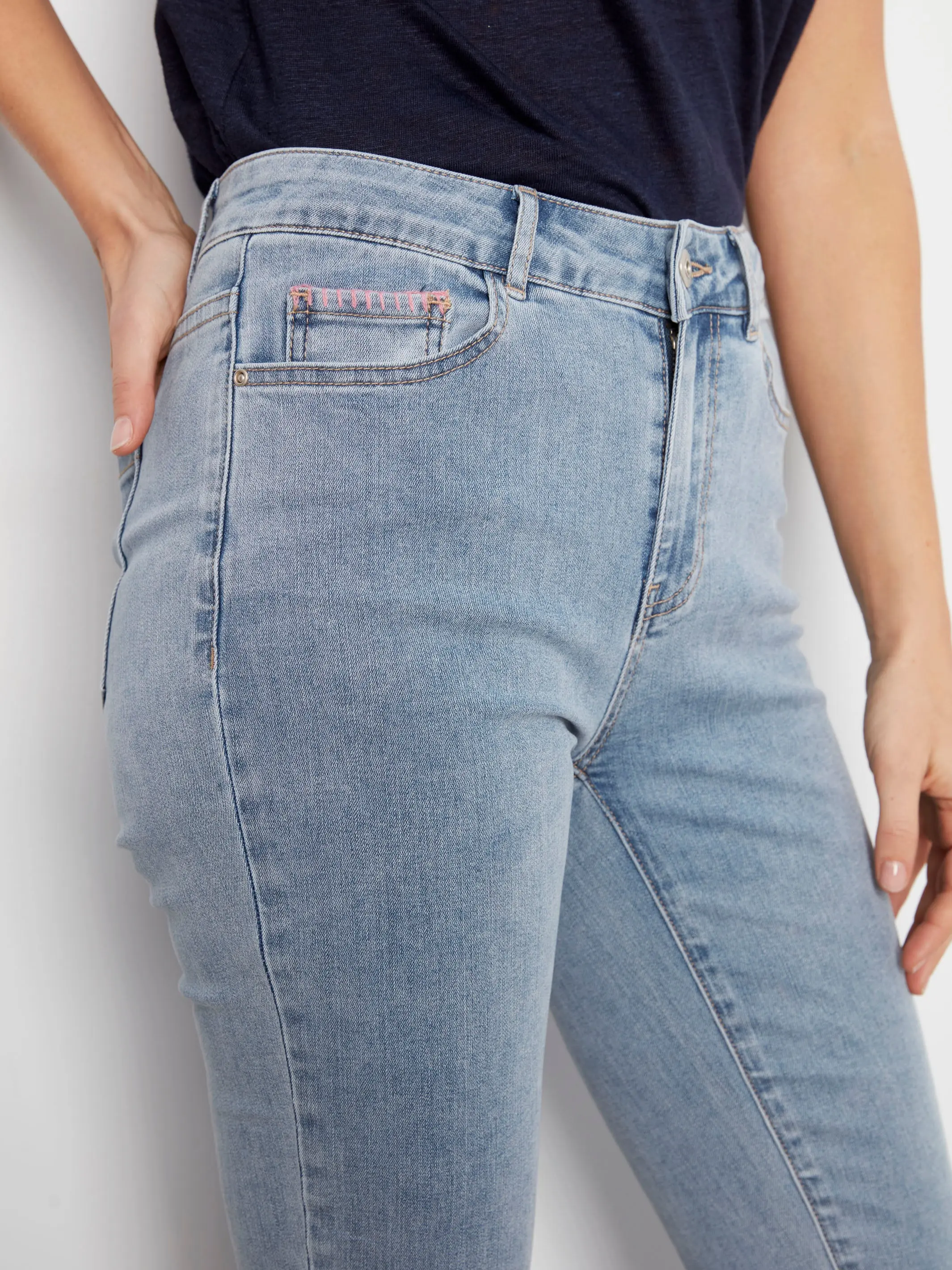 Slim Leg Jeans With Blanket Stitch Hem - Light Blue - Image 8