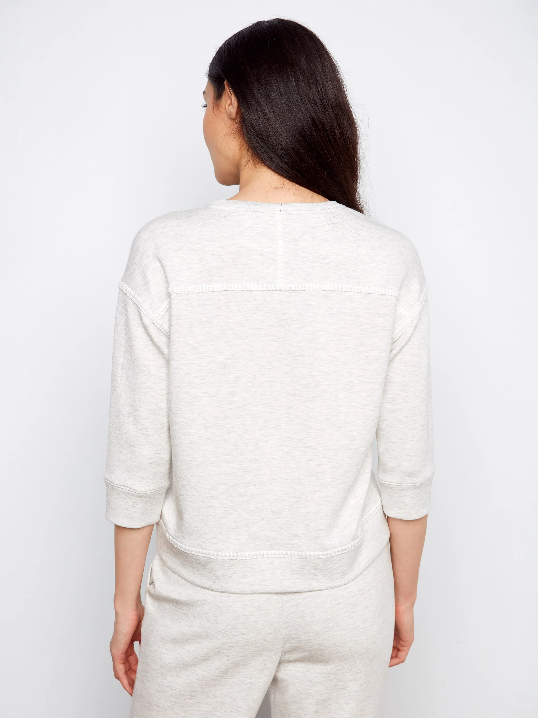 Soft Scuba 3/4 Sleeve Top - Heather Light Grey - Image 4